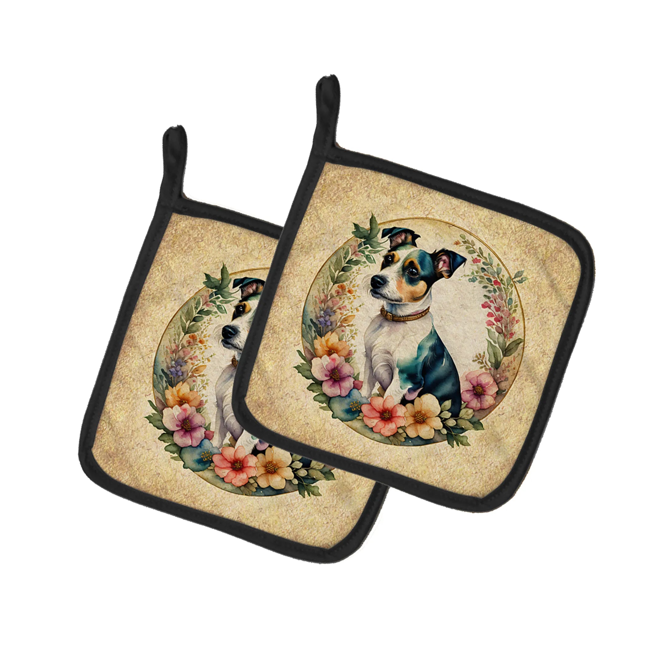 Frame of Flowers Pair of Pot Holders - Size: 7.5HX7.5W | Pack Of: 1 | Collection name: Frame of flowers