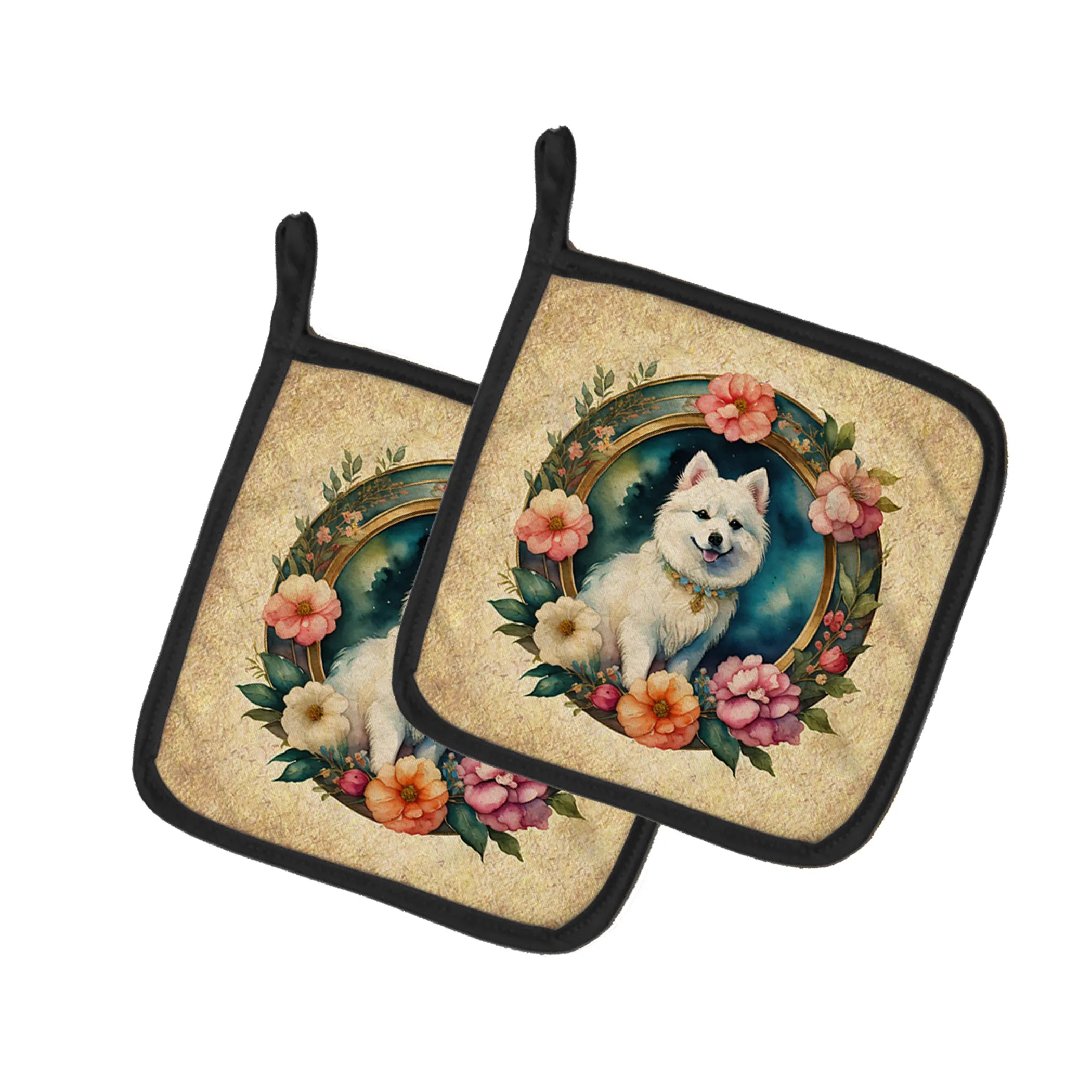 Frame of Flowers Pair of Pot Holders - Size: 7.5HX7.5W | Pack Of: 1 | Collection name: Frame of flowers