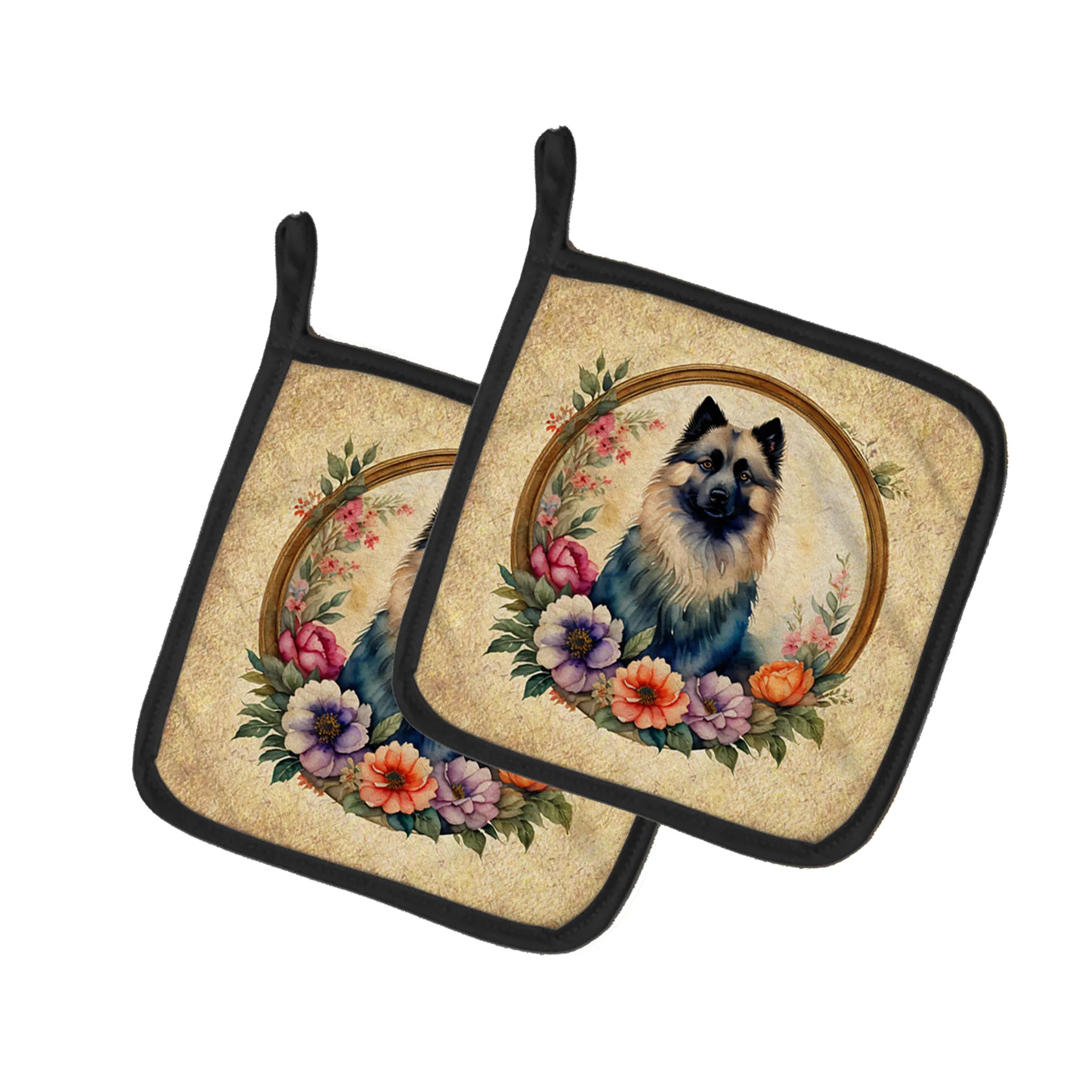 Frame of Flowers Pair of Pot Holders - Size: 7.5HX7.5W | Pack Of: 1 | Collection name: Frame of flowers