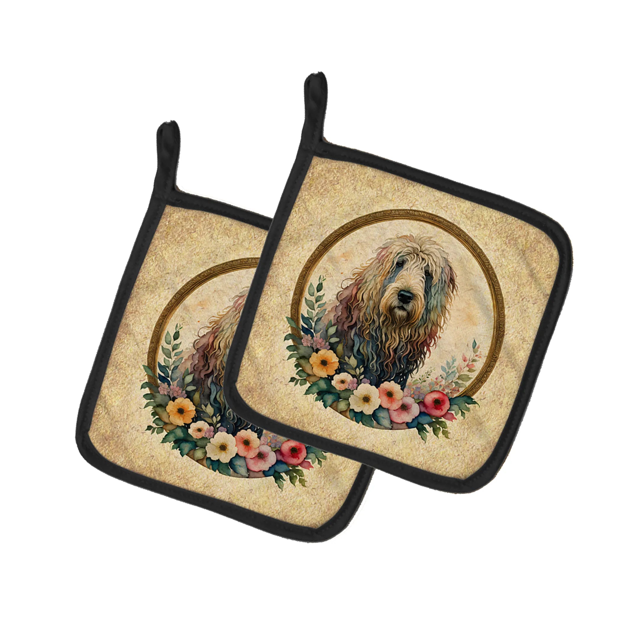 Frame of Flowers Pair of Pot Holders - Size: 7.5HX7.5W | Pack Of: 1 | Collection name: Frame of flowers
