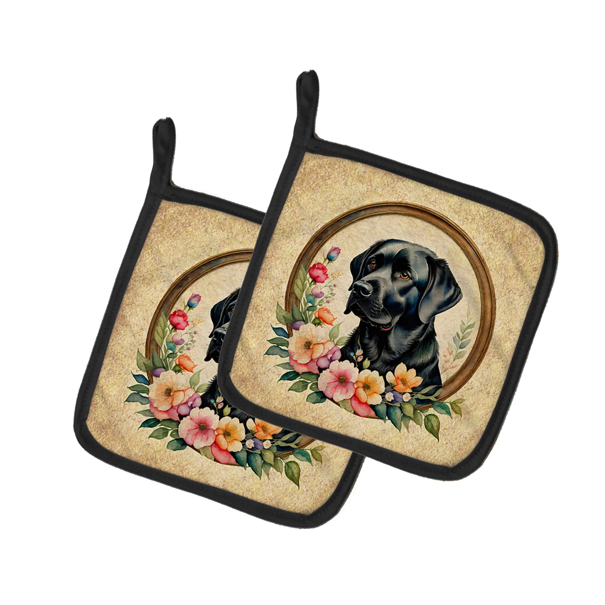 Frame of Flowers Pair of Pot Holders - Size: 7.5HX7.5W | Pack Of: 1 | Collection name: Frame of flowers