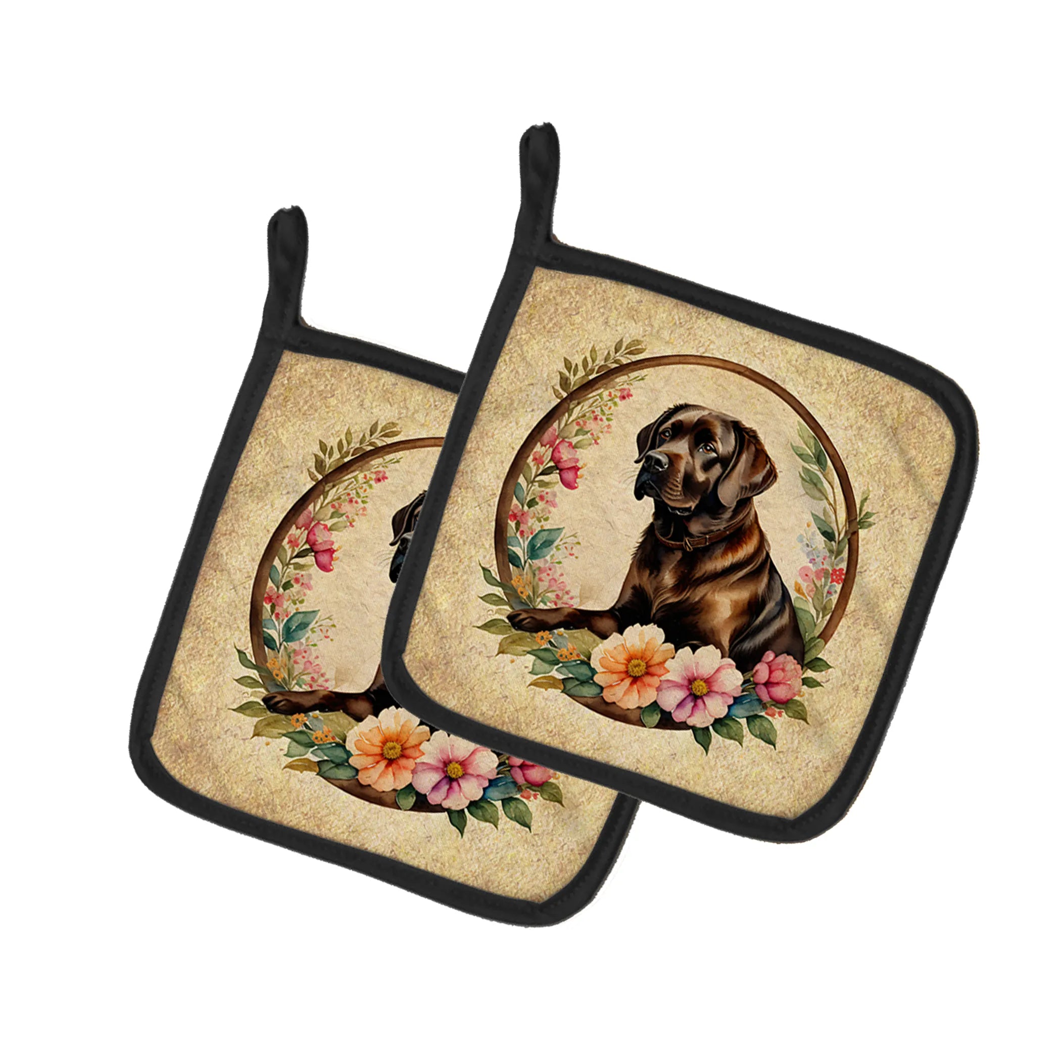 Frame of Flowers Pair of Pot Holders - Size: 7.5HX7.5W | Pack Of: 1 | Collection name: Frame of flowers
