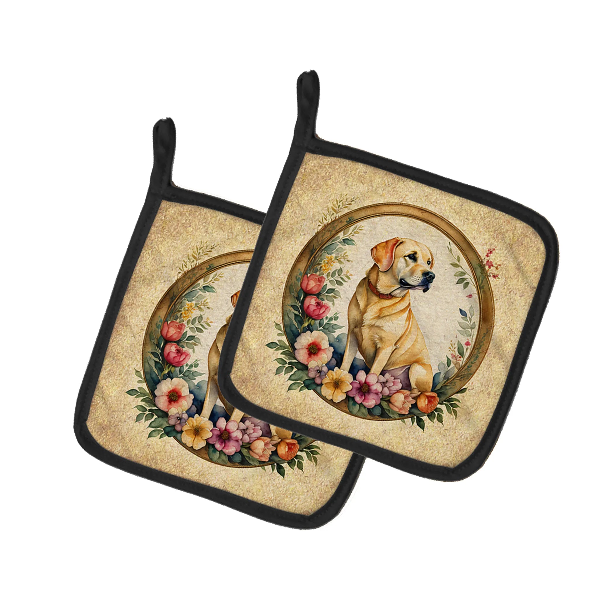 Frame of Flowers Pair of Pot Holders - Size: 7.5HX7.5W | Pack Of: 1 | Collection name: Frame of flowers