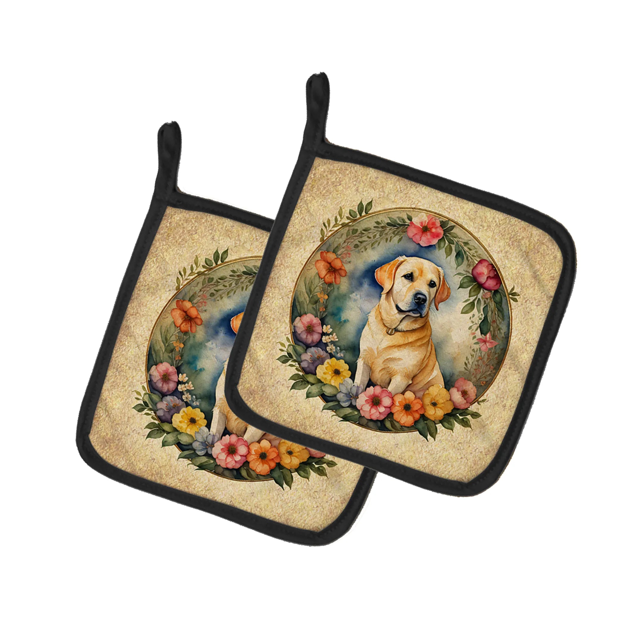 Frame of Flowers Pair of Pot Holders - Size: 7.5HX7.5W | Pack Of: 1 | Collection name: Frame of flowers