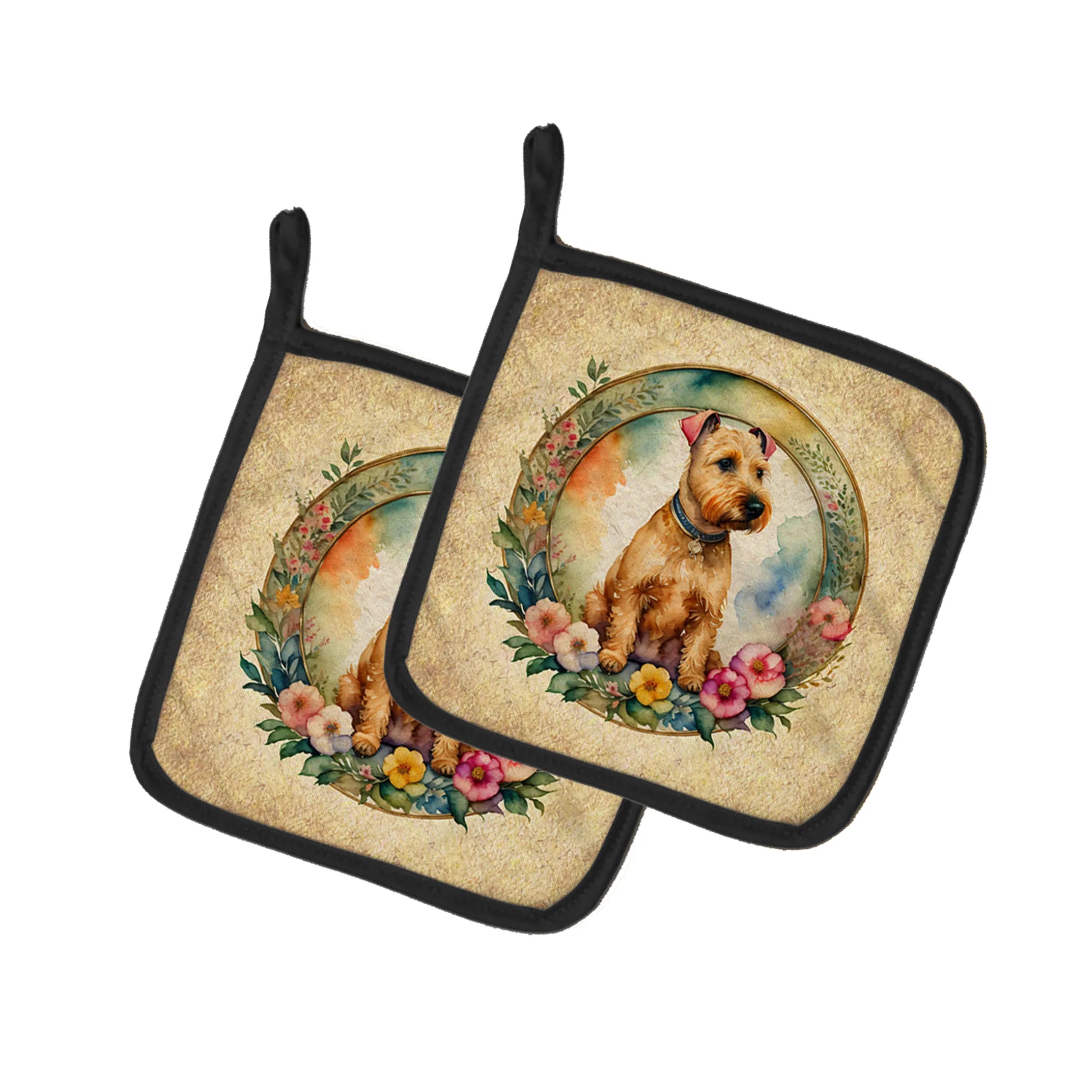 Frame of Flowers Pair of Pot Holders - Size: 7.5HX7.5W | Pack Of: 1 | Collection name: Frame of flowers