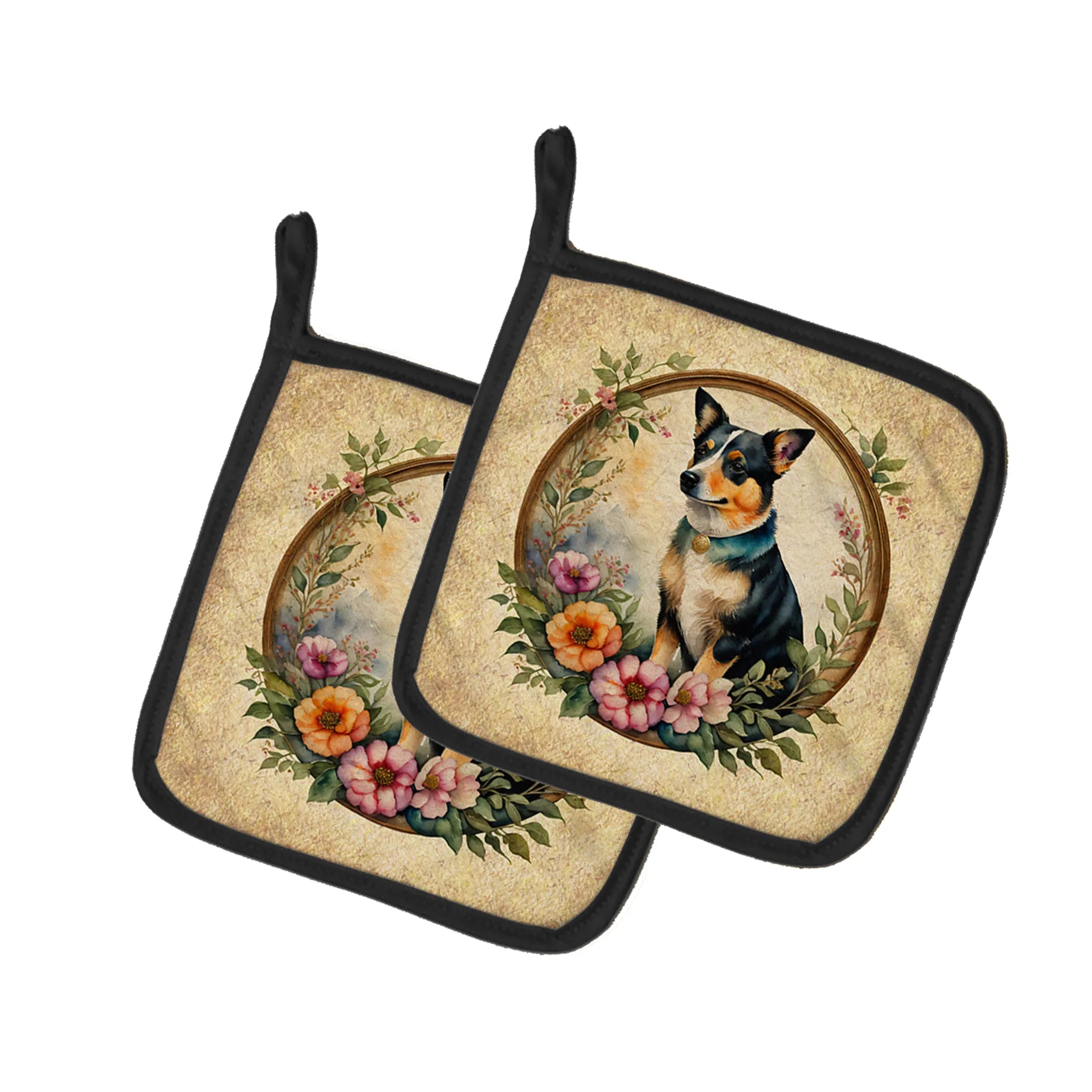 Frame of Flowers Pair of Pot Holders - Size: 7.5HX7.5W | Pack Of: 1 | Collection name: Frame of flowers