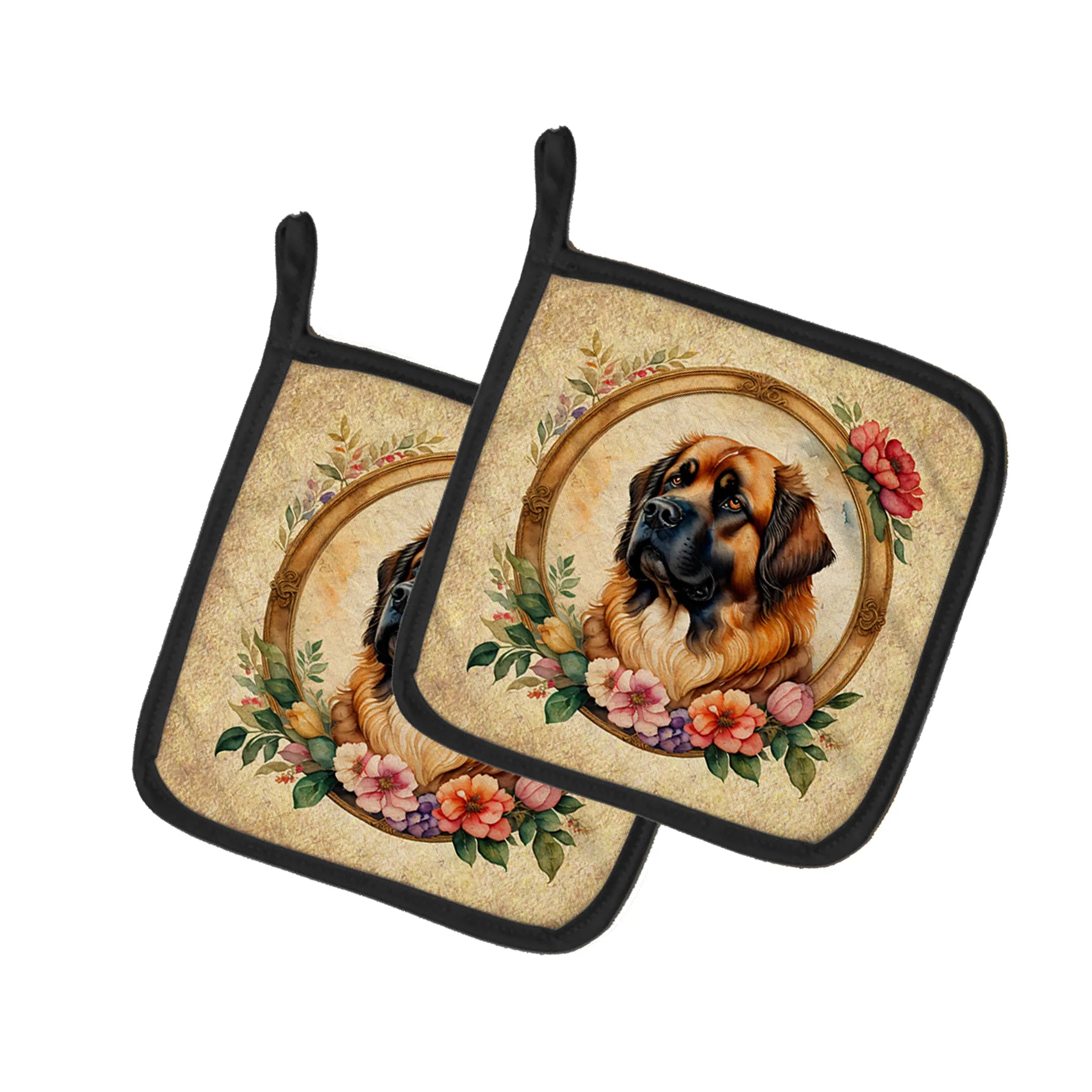 Frame of Flowers Pair of Pot Holders - Size: 7.5HX7.5W | Pack Of: 1 | Collection name: Frame of flowers