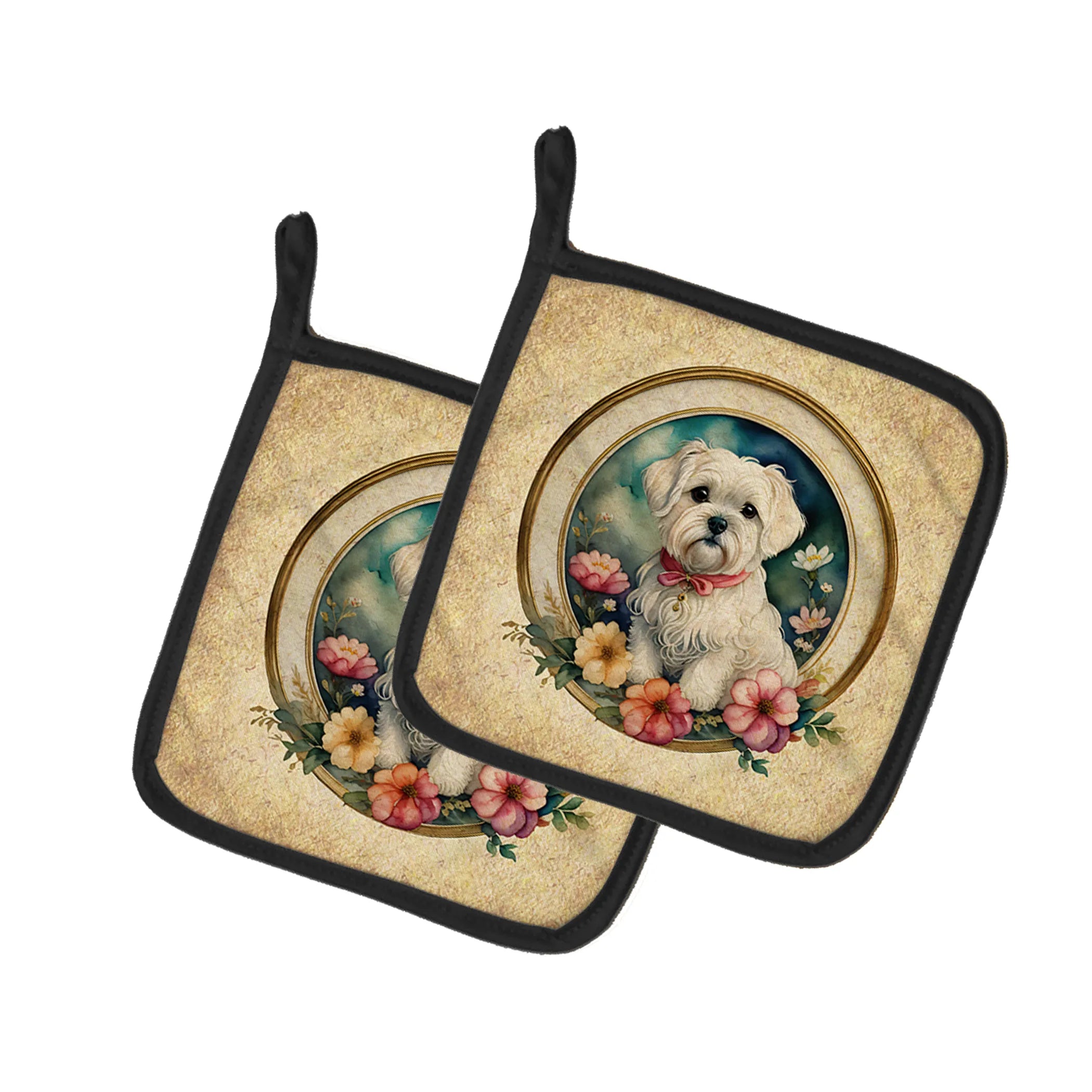Frame of Flowers Pair of Pot Holders - Size: 7.5HX7.5W | Pack Of: 1 | Collection name: Frame of flowers