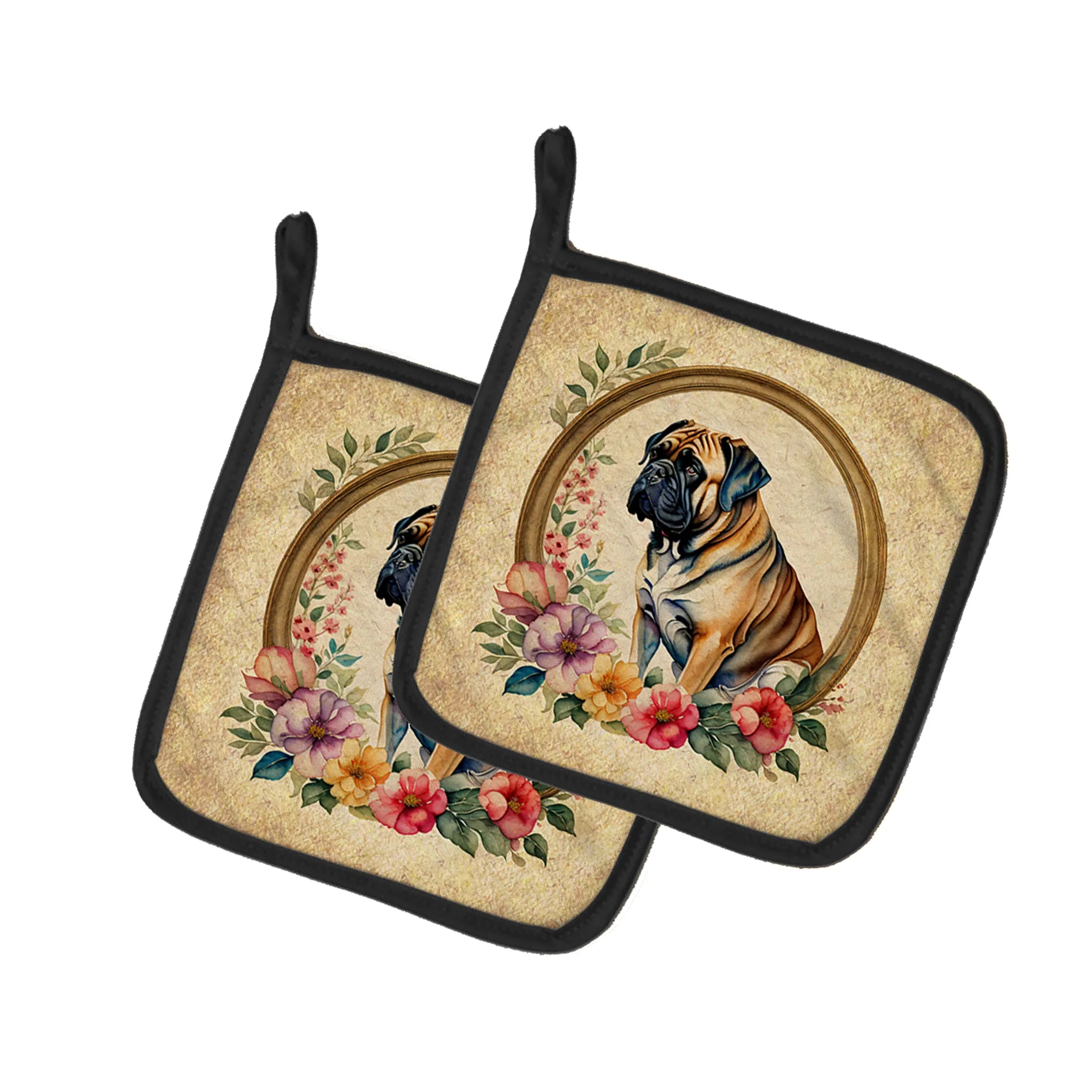 Frame of Flowers Pair of Pot Holders - Size: 7.5HX7.5W | Pack Of: 1 | Collection name: Frame of flowers
