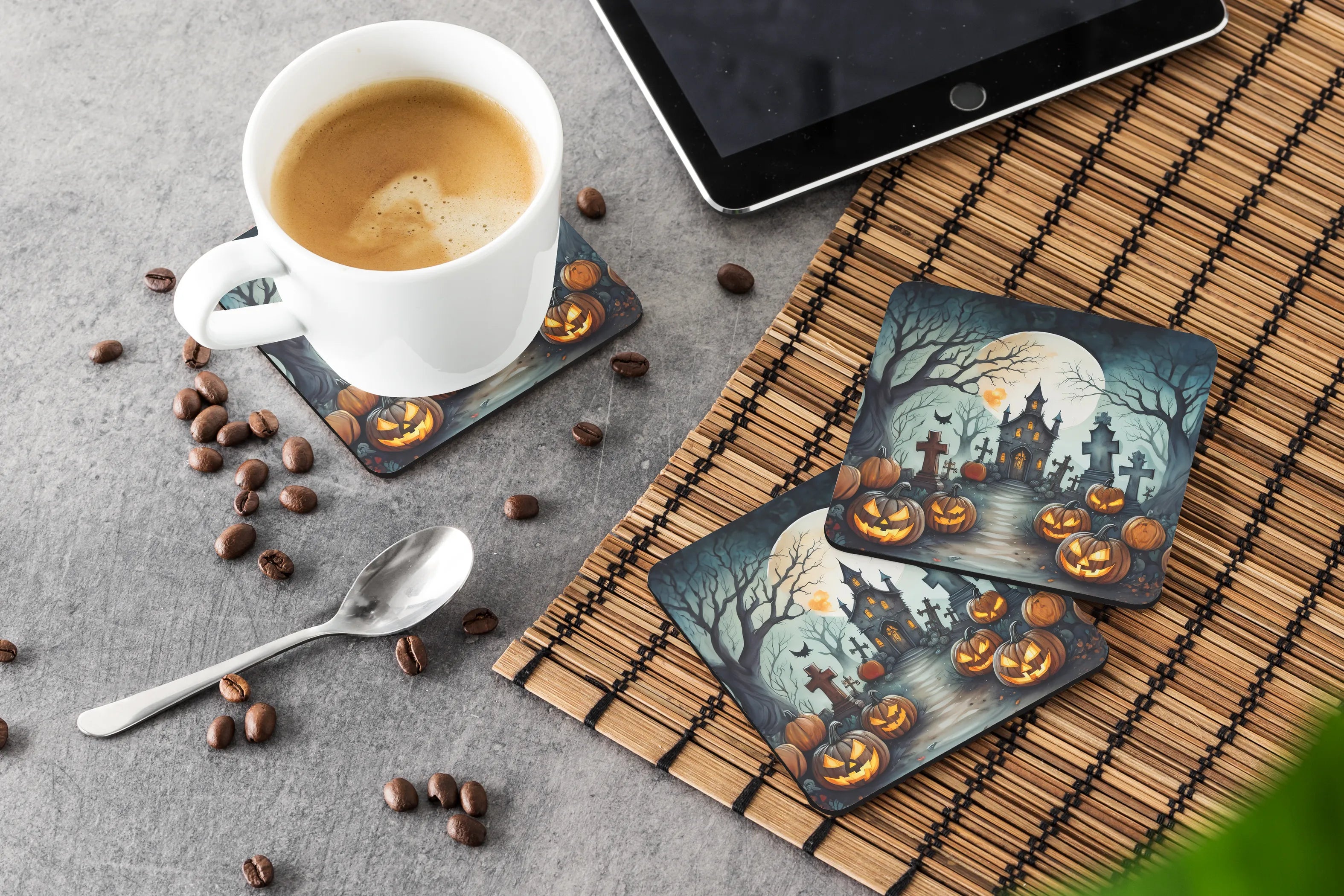 More Spooky Halloween Foam Coasters - Size: 3.5 | Pack Of: 1 | Collection name: More spooky halloween
