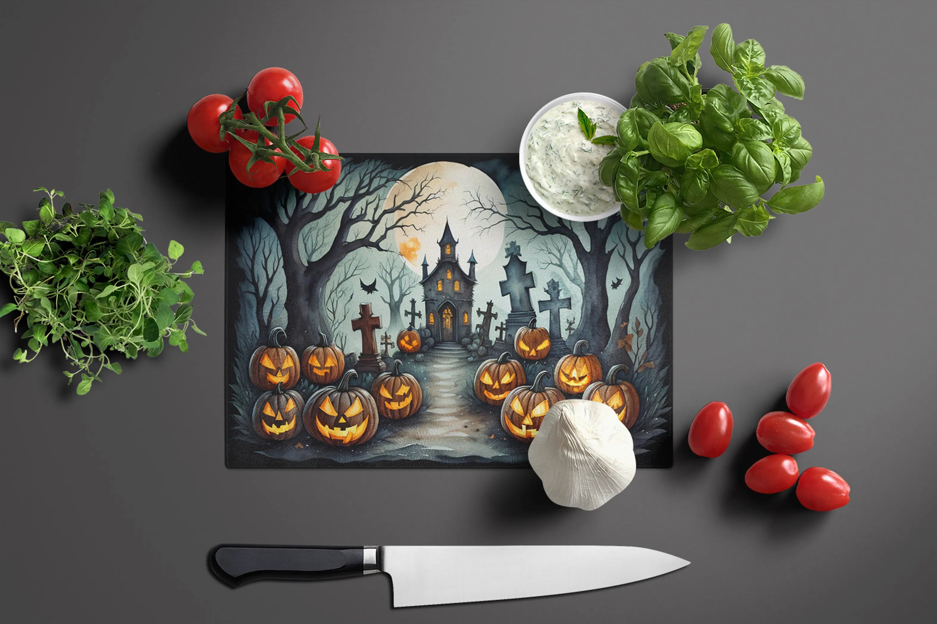 More Spooky Halloween Glass Cutting Board - Size: LARGE | Pack Of: 1 | Collection name: More spooky halloween