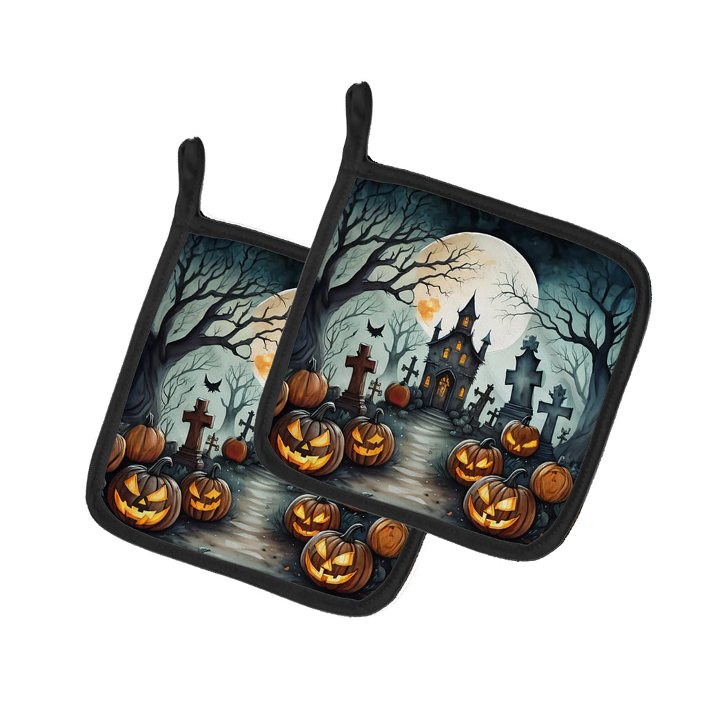 More Spooky Halloween Pair of Pot Holders - Size: 7.5HX7.5W | Pack Of: 1 | Collection name: More spooky halloween