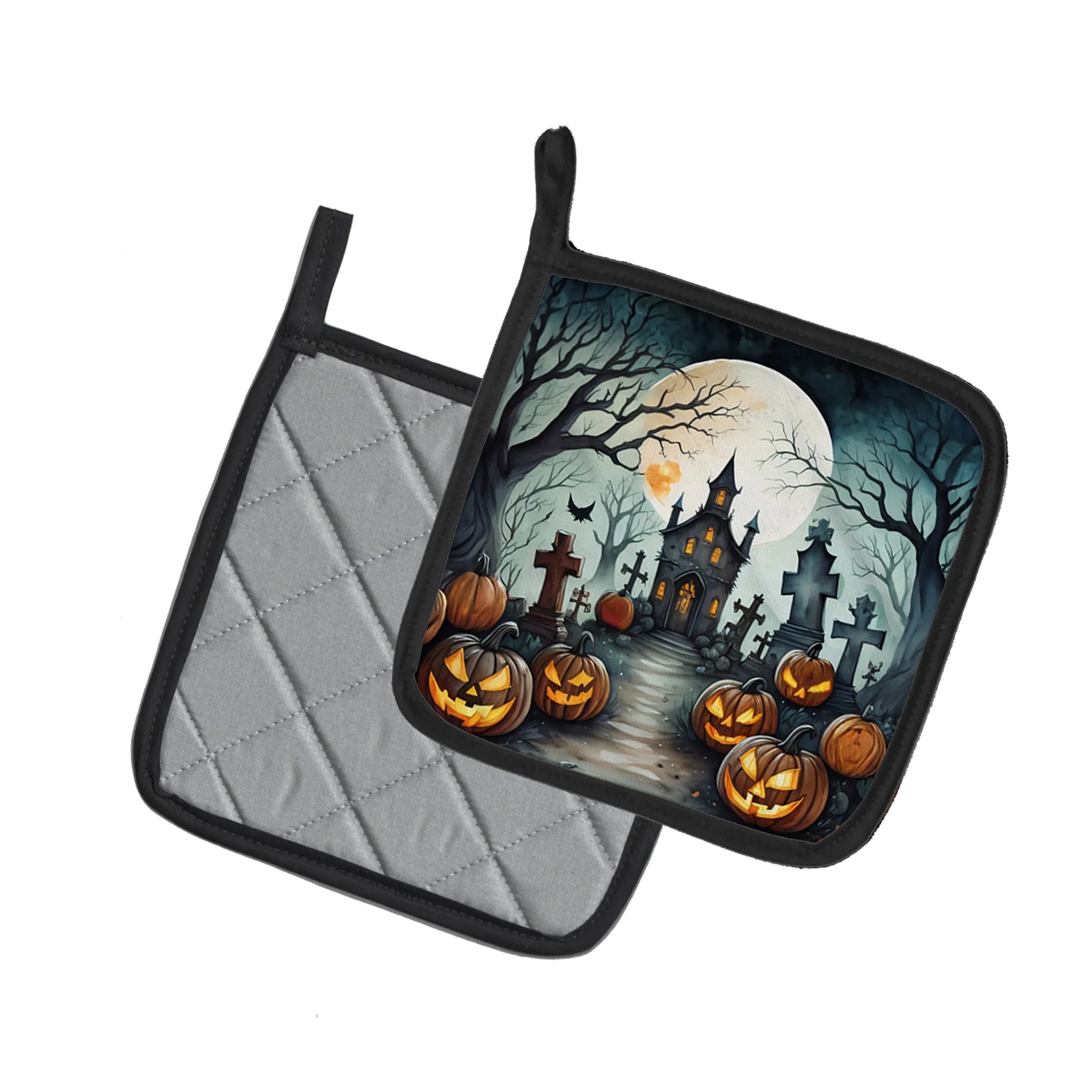 More Spooky Halloween Pair of Pot Holders - Size: 7.5HX7.5W | Pack Of: 1 | Collection name: More spooky halloween