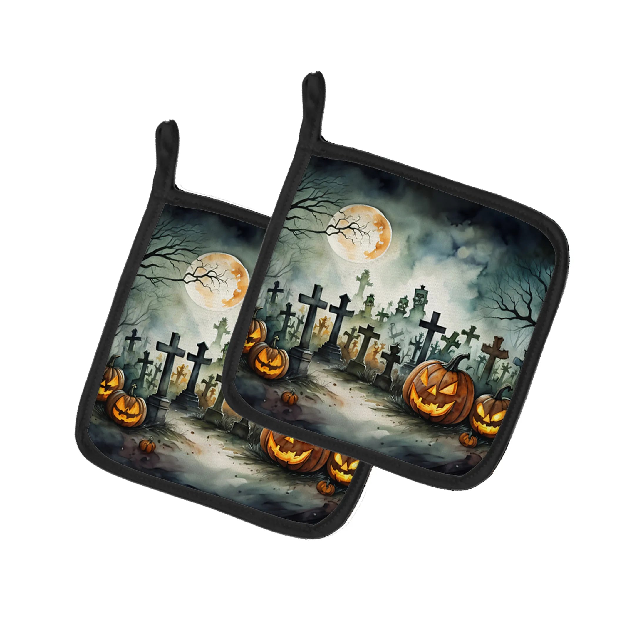 More Spooky Halloween Pair of Pot Holders - Size: 7.5HX7.5W | Pack Of: 1 | Collection name: More spooky halloween