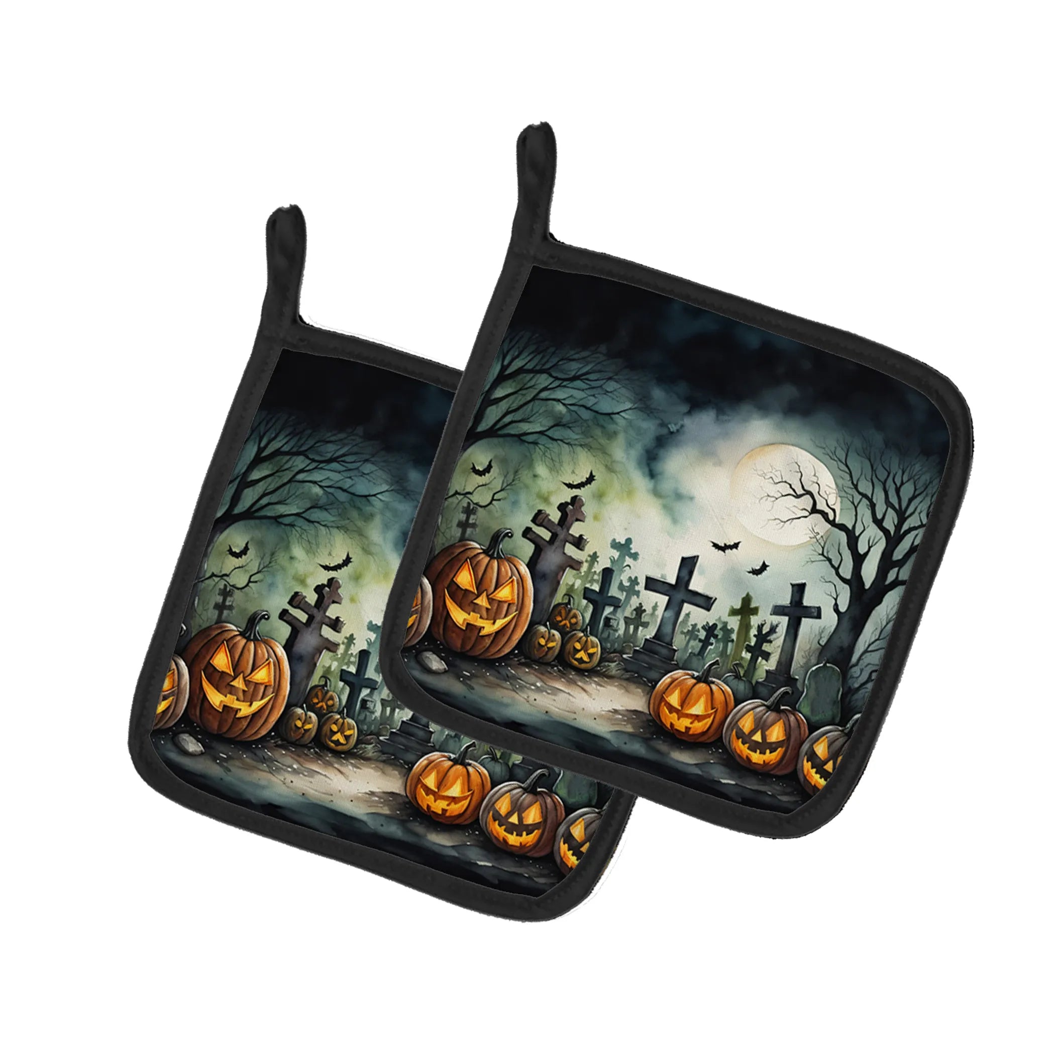 More Spooky Halloween Pair of Pot Holders - Size: 7.5HX7.5W | Pack Of: 1 | Collection name: More spooky halloween