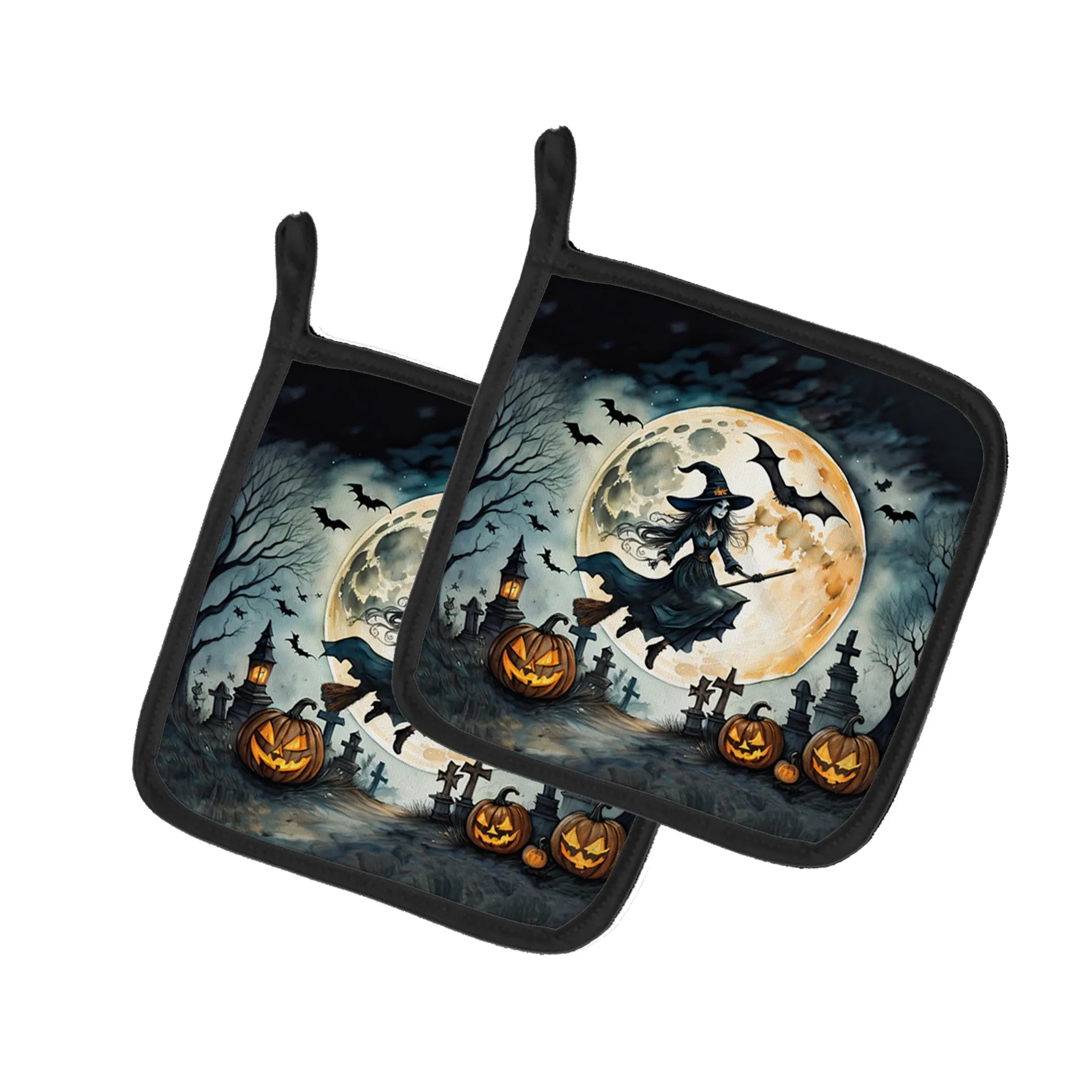 More Spooky Halloween Pair of Pot Holders - Size: 7.5HX7.5W | Pack Of: 1 | Collection name: More spooky halloween