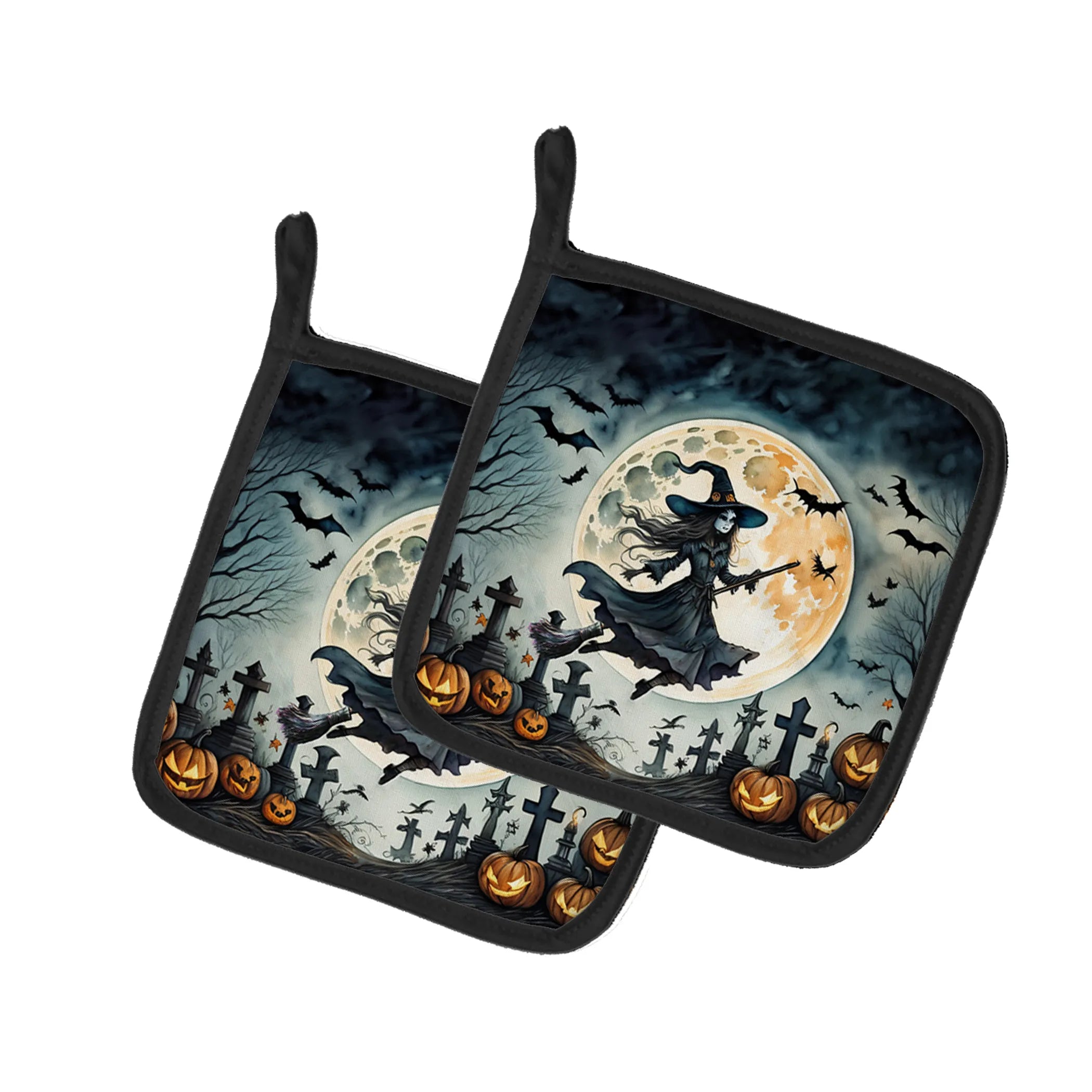 More Spooky Halloween Pair of Pot Holders - Size: 7.5HX7.5W | Pack Of: 1 | Collection name: More spooky halloween