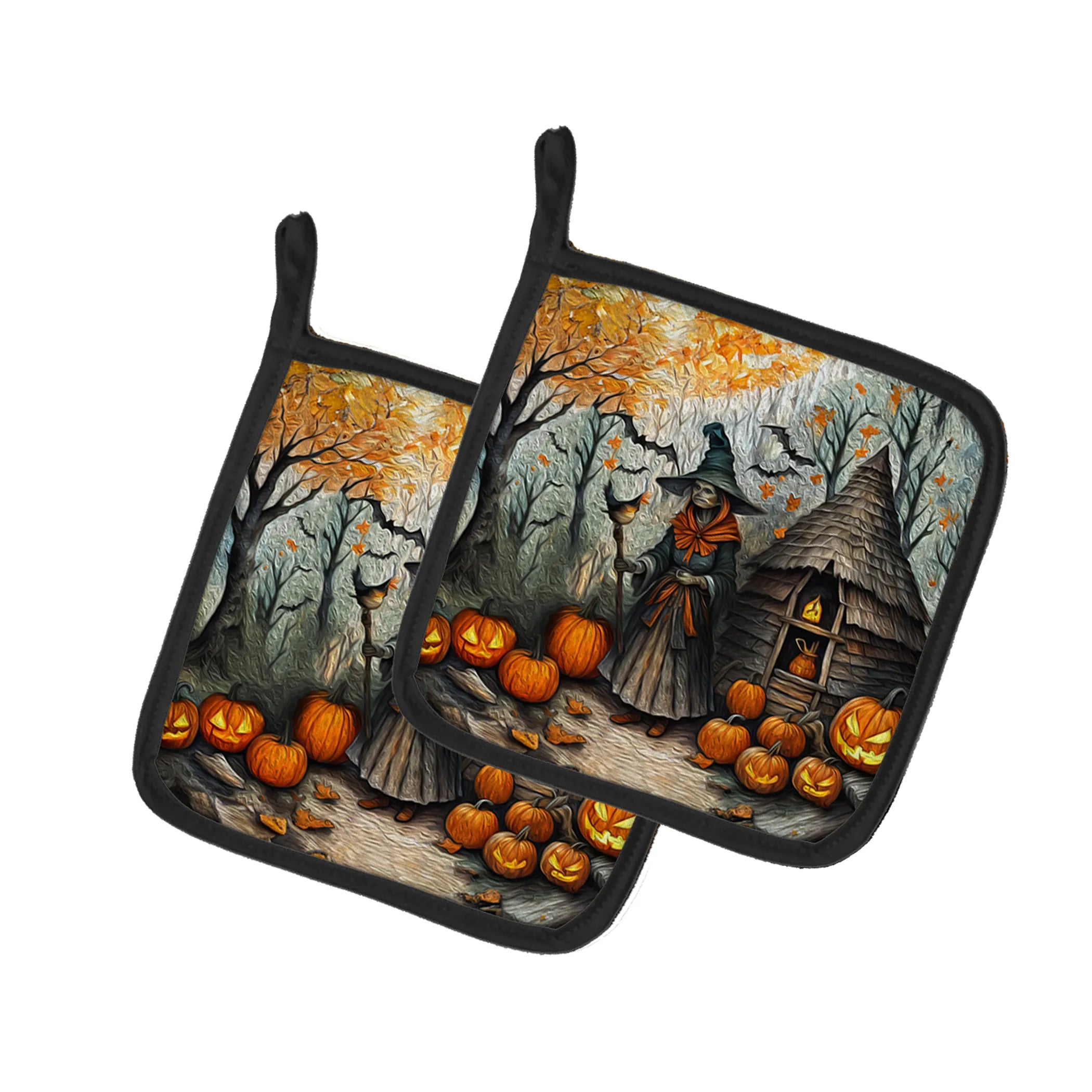 More Spooky Halloween Pair of Pot Holders - Size: 7.5HX7.5W | Pack Of: 1 | Collection name: More spooky halloween