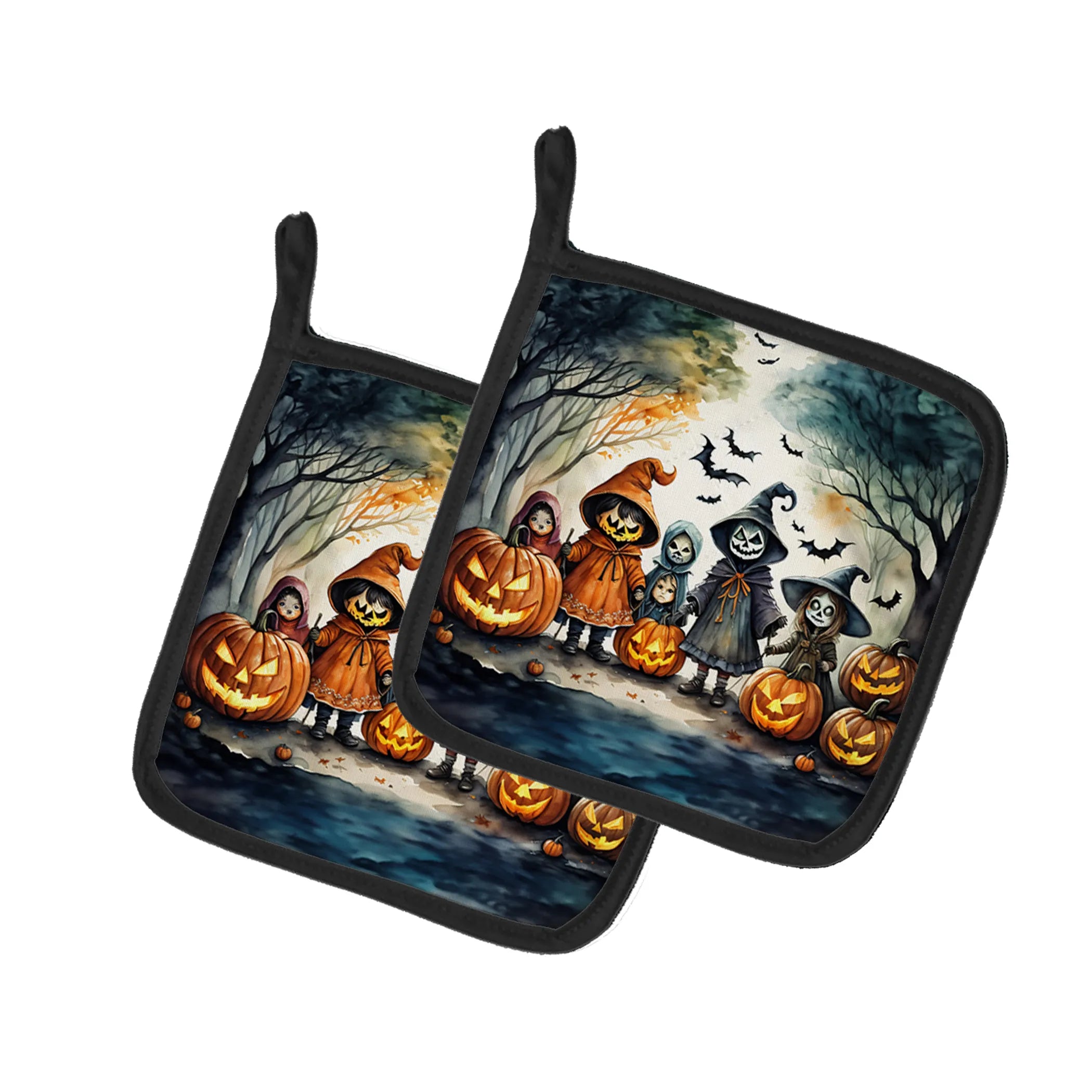 More Spooky Halloween Pair of Pot Holders - Size: 7.5HX7.5W | Pack Of: 1 | Collection name: More spooky halloween