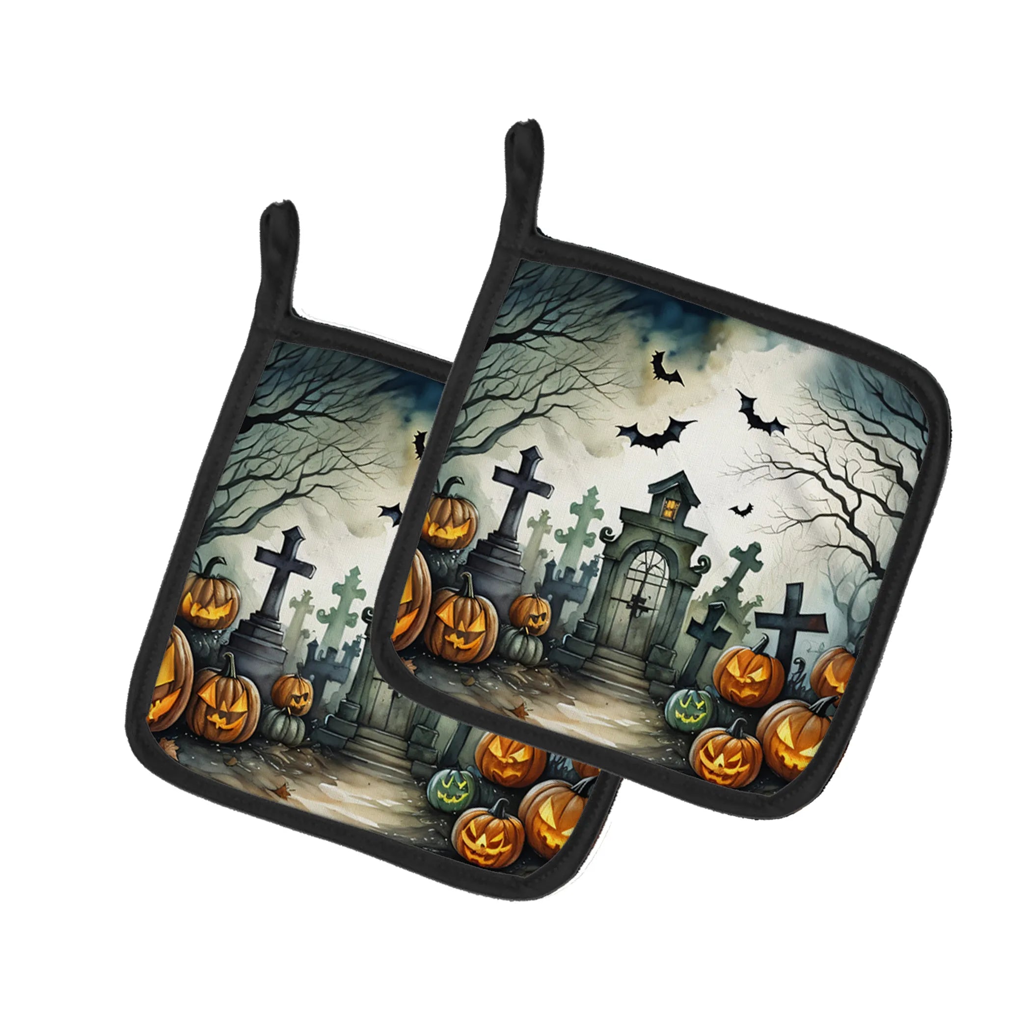 More Spooky Halloween Pair of Pot Holders - Size: 7.5HX7.5W | Pack Of: 1 | Collection name: More spooky halloween