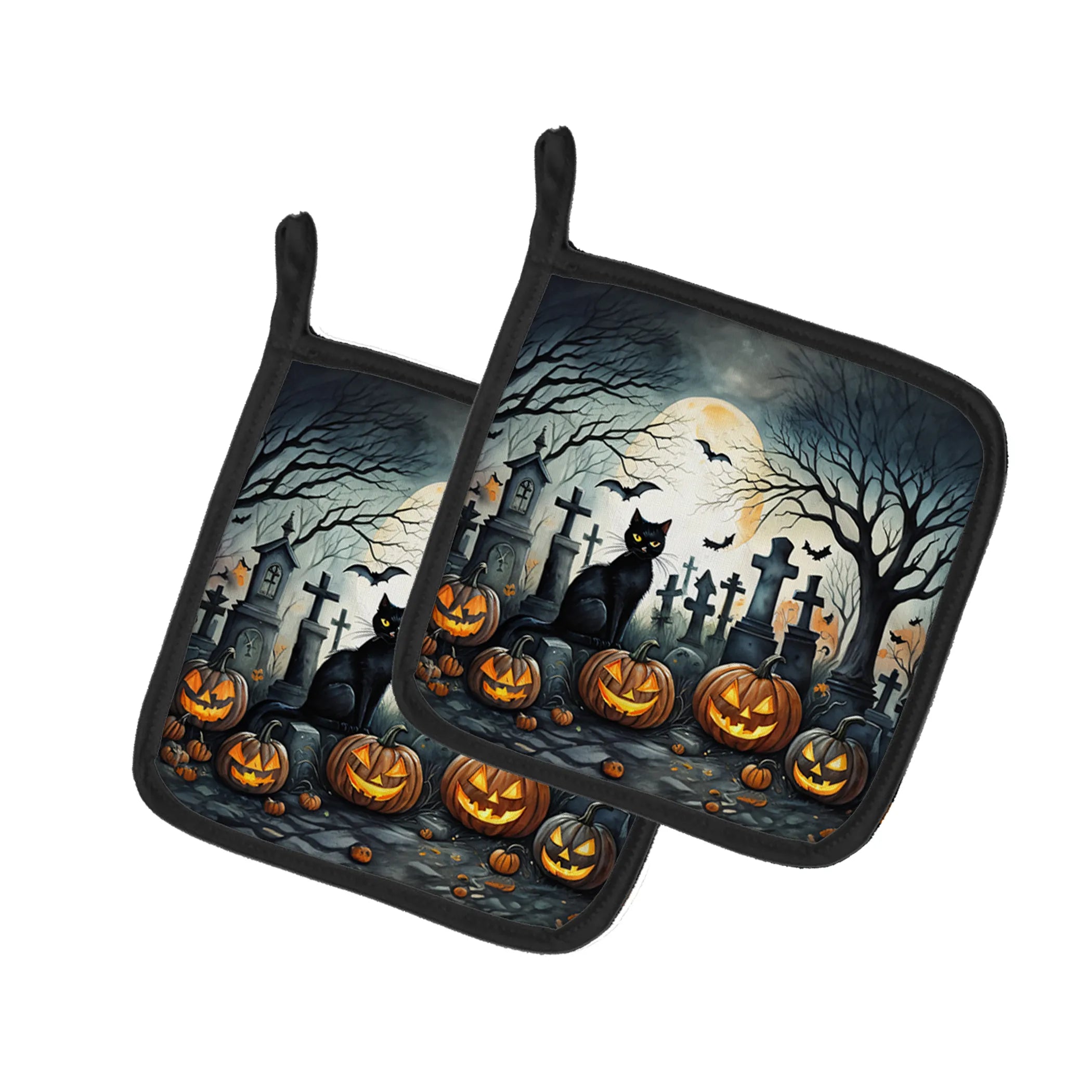 More Spooky Halloween Pair of Pot Holders - Size: 7.5HX7.5W | Pack Of: 1 | Collection name: More spooky halloween