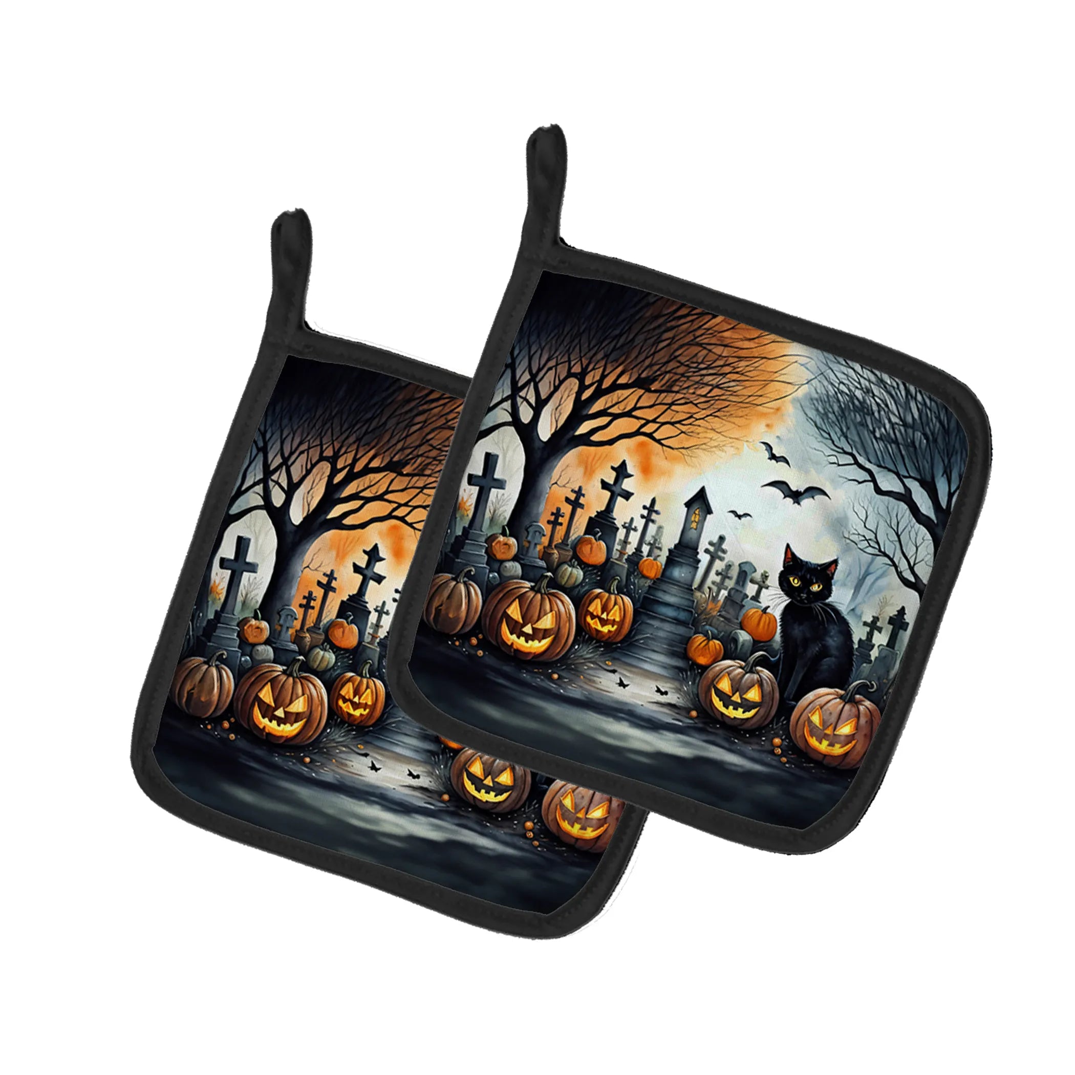 More Spooky Halloween Pair of Pot Holders - Size: 7.5HX7.5W | Pack Of: 1 | Collection name: More spooky halloween