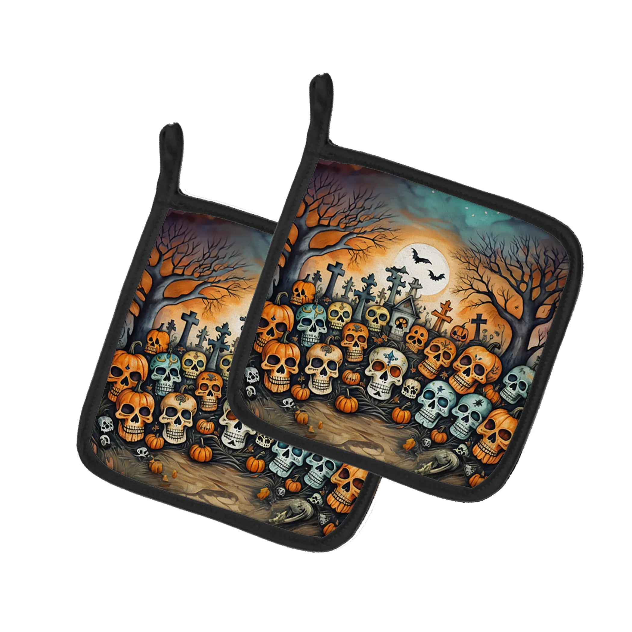 More Spooky Halloween Pair of Pot Holders - Size: 7.5HX7.5W | Pack Of: 1 | Collection name: More spooky halloween