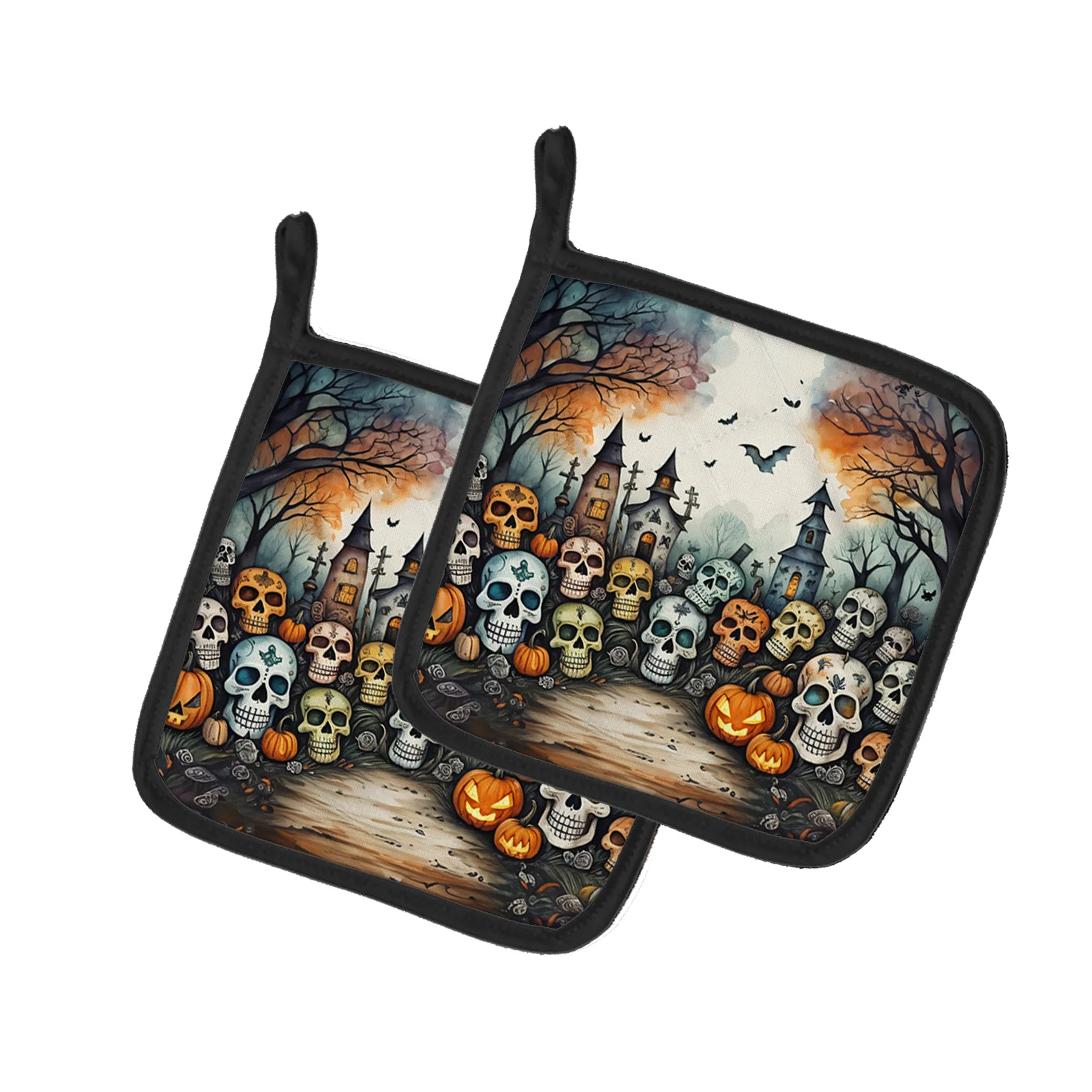 More Spooky Halloween Pair of Pot Holders - Size: 7.5HX7.5W | Pack Of: 1 | Collection name: More spooky halloween