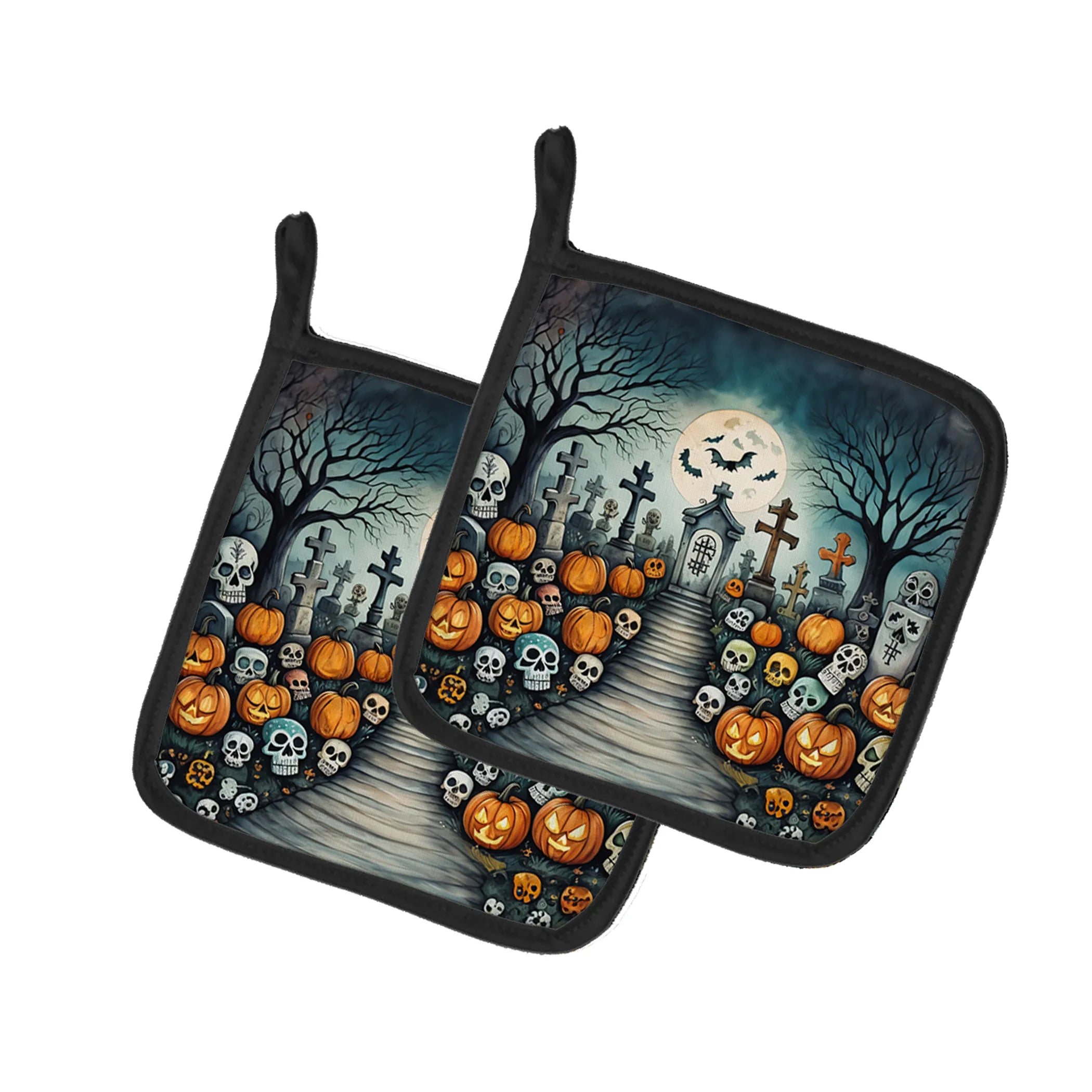 More Spooky Halloween Pair of Pot Holders - Size: 7.5HX7.5W | Pack Of: 1 | Collection name: More spooky halloween