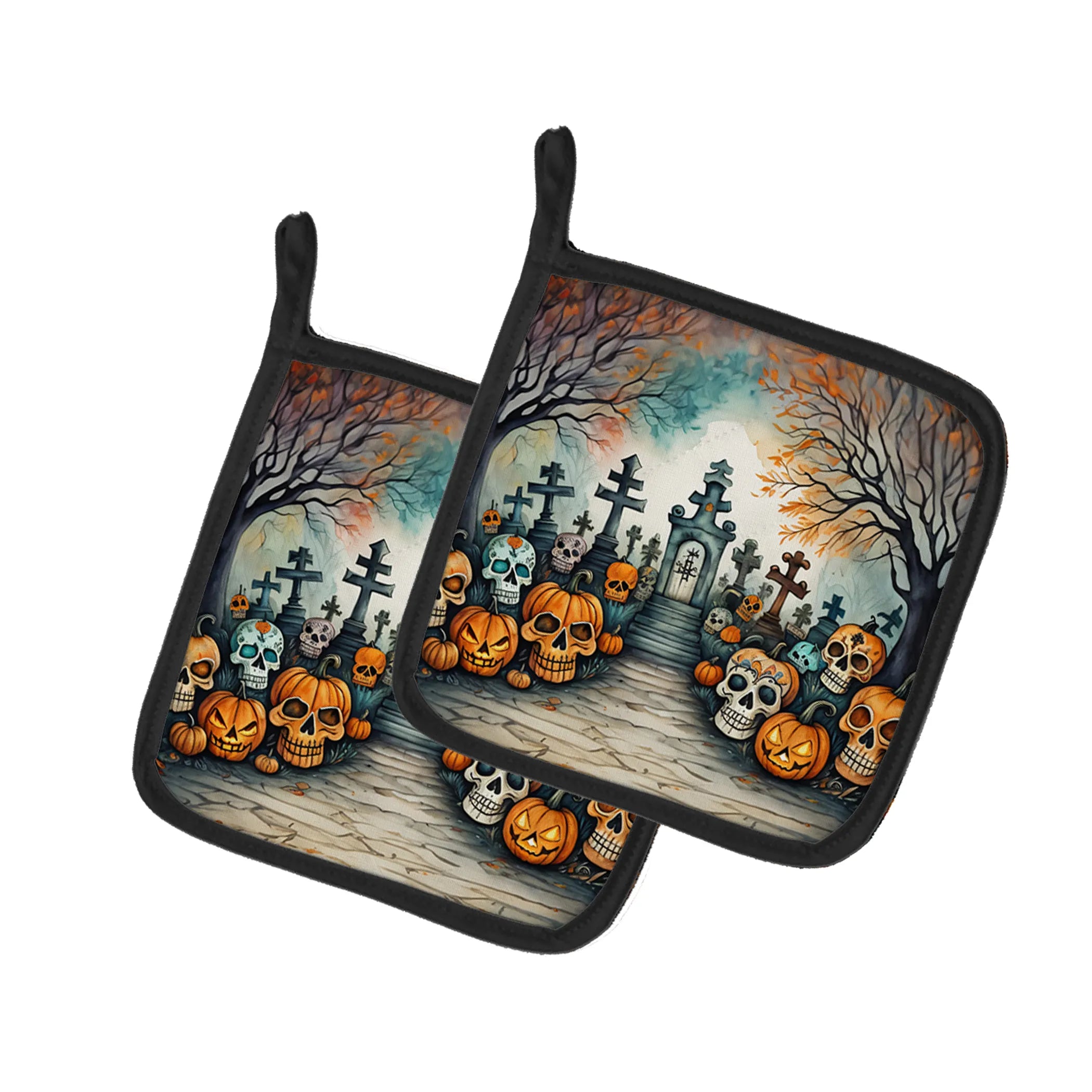 More Spooky Halloween Pair of Pot Holders - Size: 7.5HX7.5W | Pack Of: 1 | Collection name: More spooky halloween