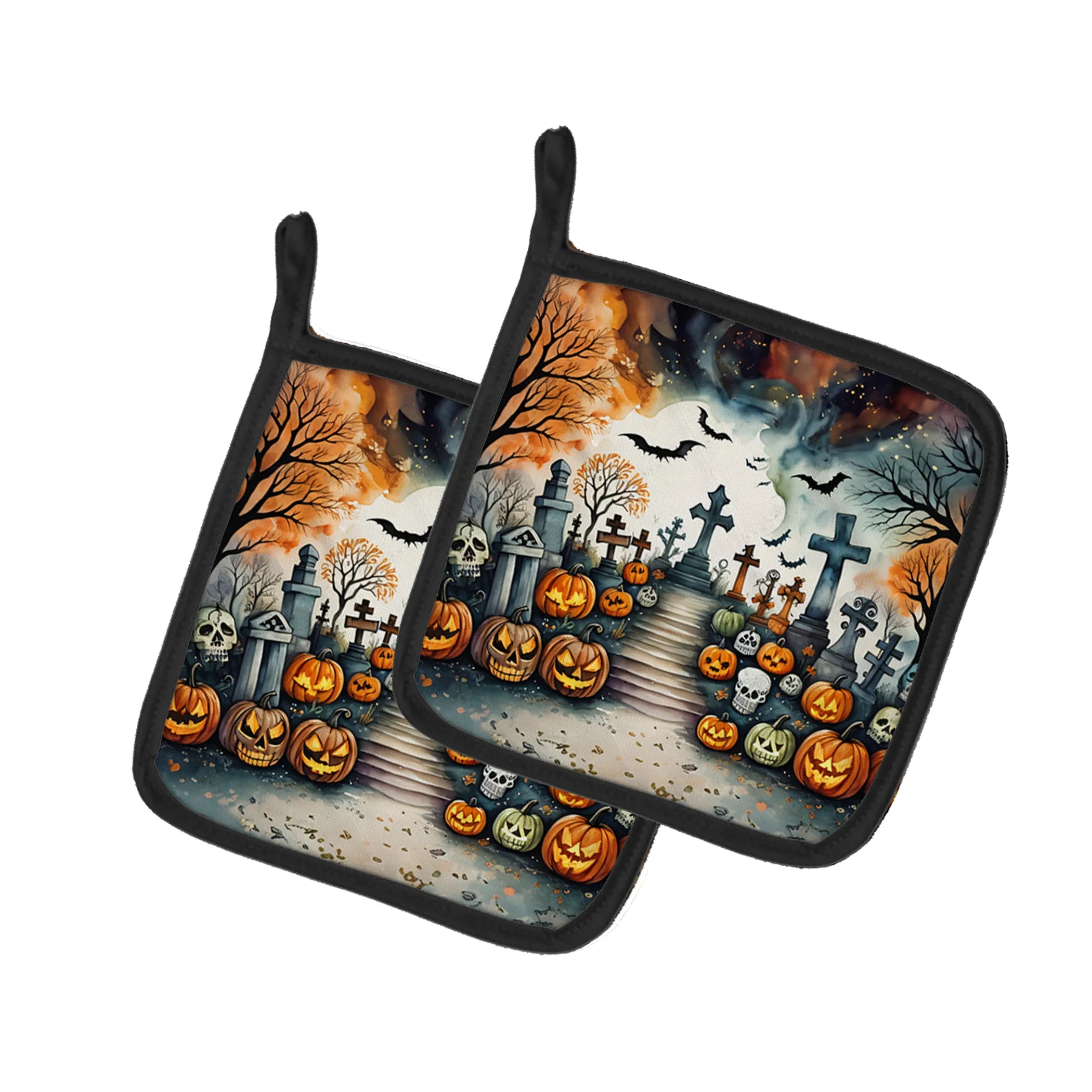 More Spooky Halloween Pair of Pot Holders - Size: 7.5HX7.5W | Pack Of: 1 | Collection name: More spooky halloween