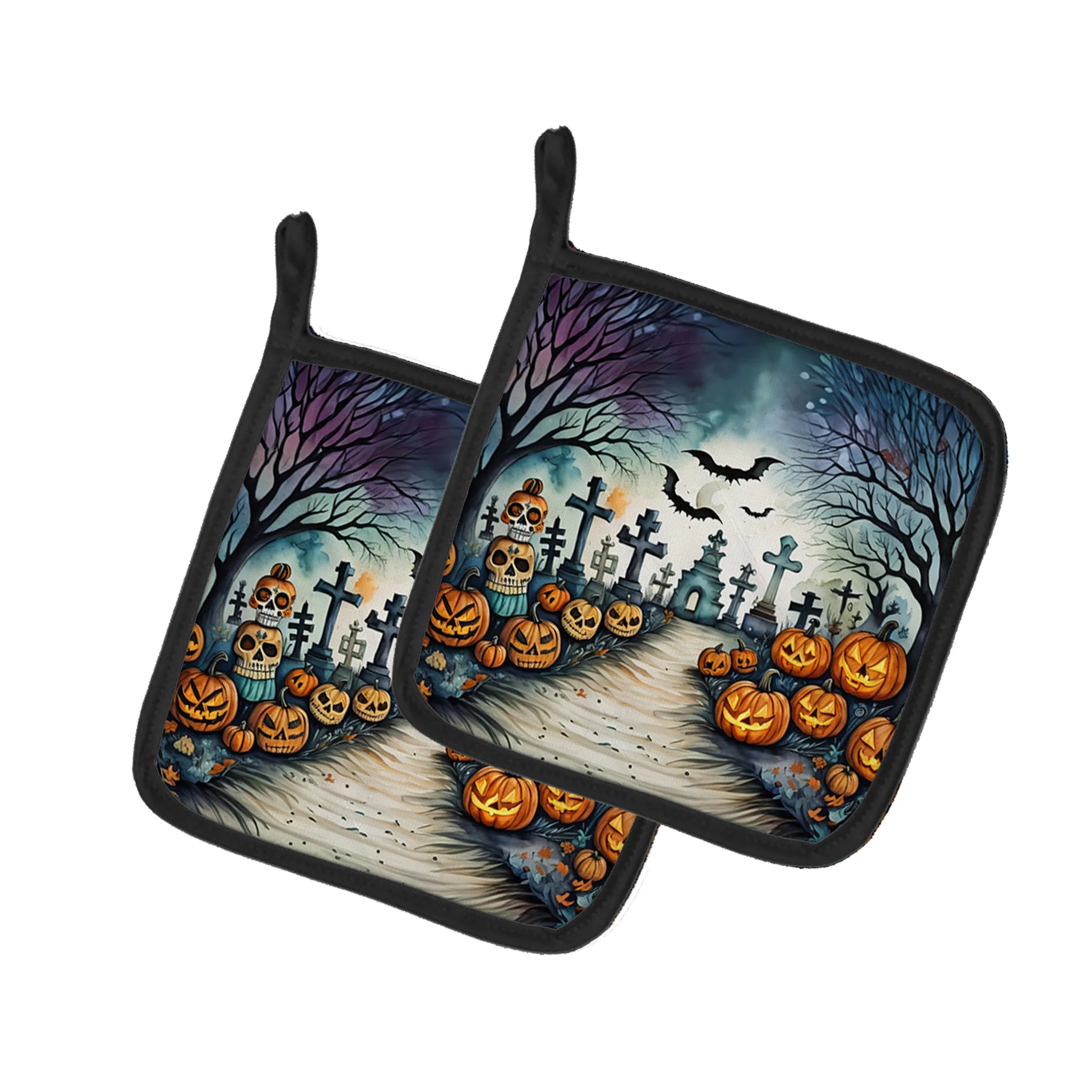 More Spooky Halloween Pair of Pot Holders - Size: 7.5HX7.5W | Pack Of: 1 | Collection name: More spooky halloween