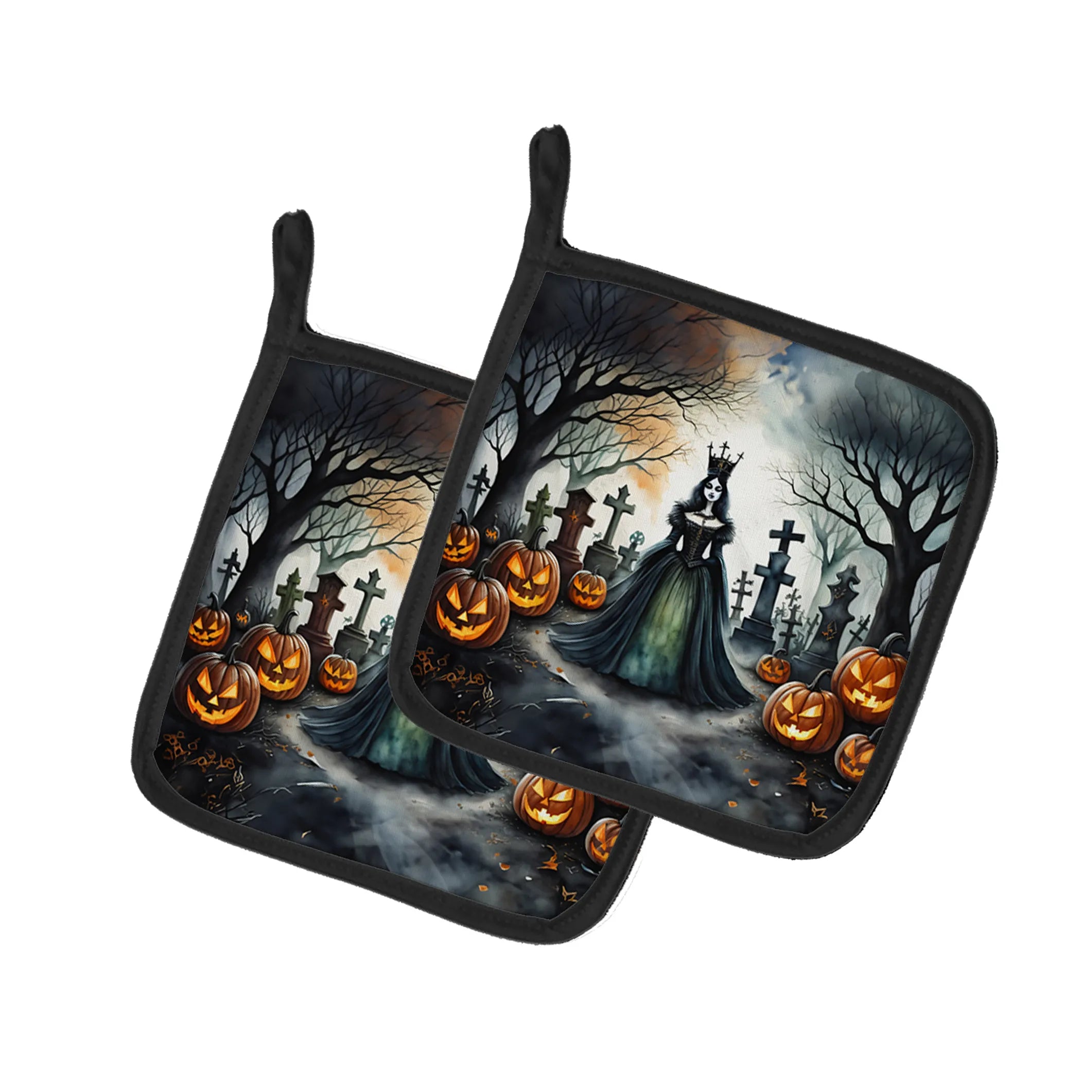More Spooky Halloween Pair of Pot Holders - Size: 7.5HX7.5W | Pack Of: 1 | Collection name: More spooky halloween
