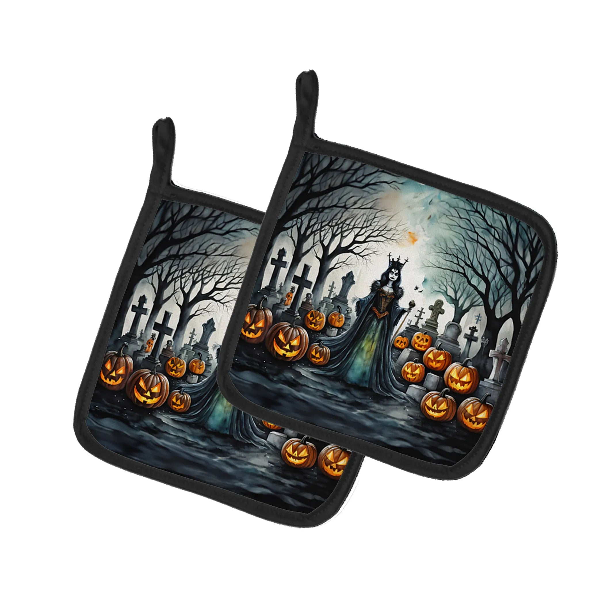 More Spooky Halloween Pair of Pot Holders - Size: 7.5HX7.5W | Pack Of: 1 | Collection name: More spooky halloween