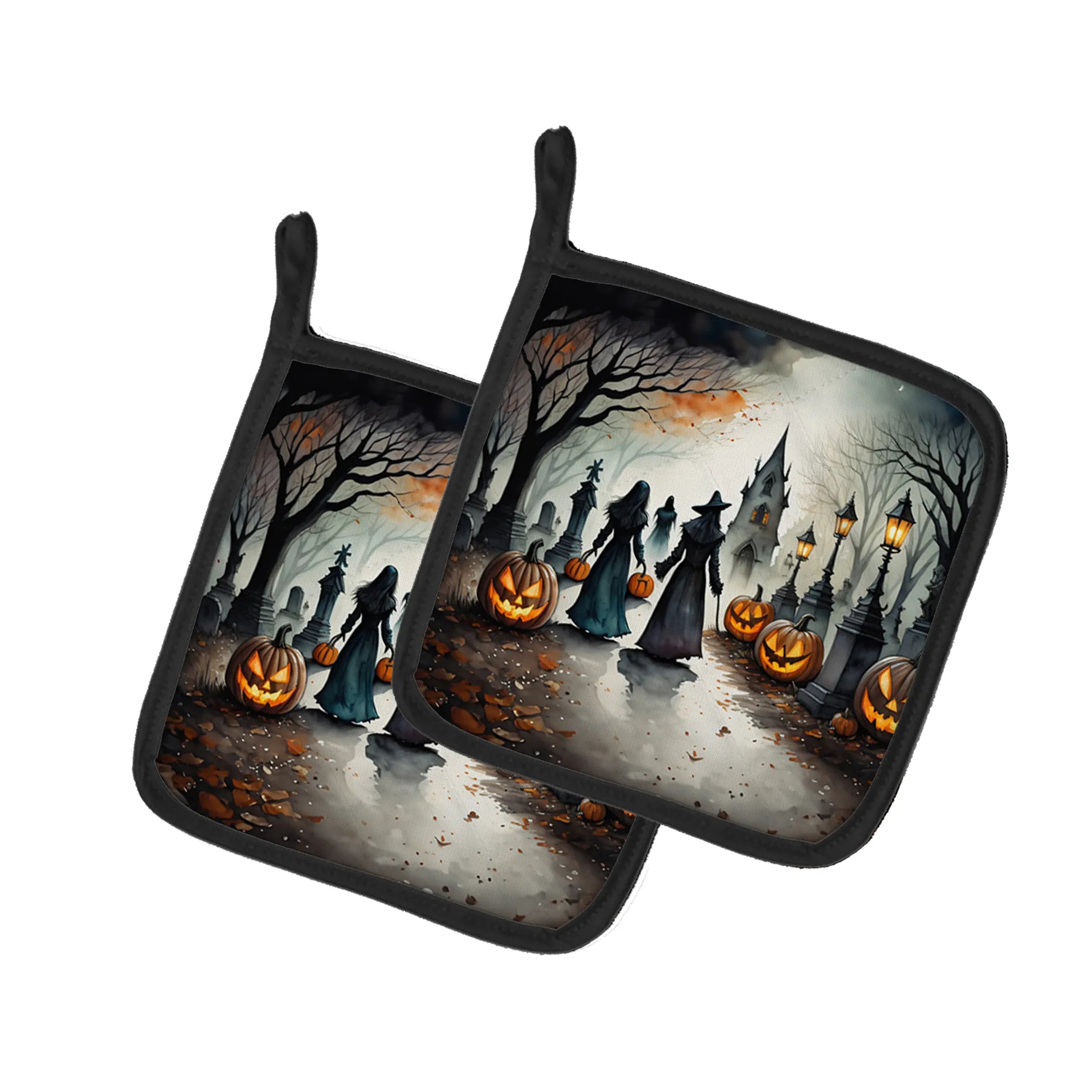 More Spooky Halloween Pair of Pot Holders - Size: 7.5HX7.5W | Pack Of: 1 | Collection name: More spooky halloween
