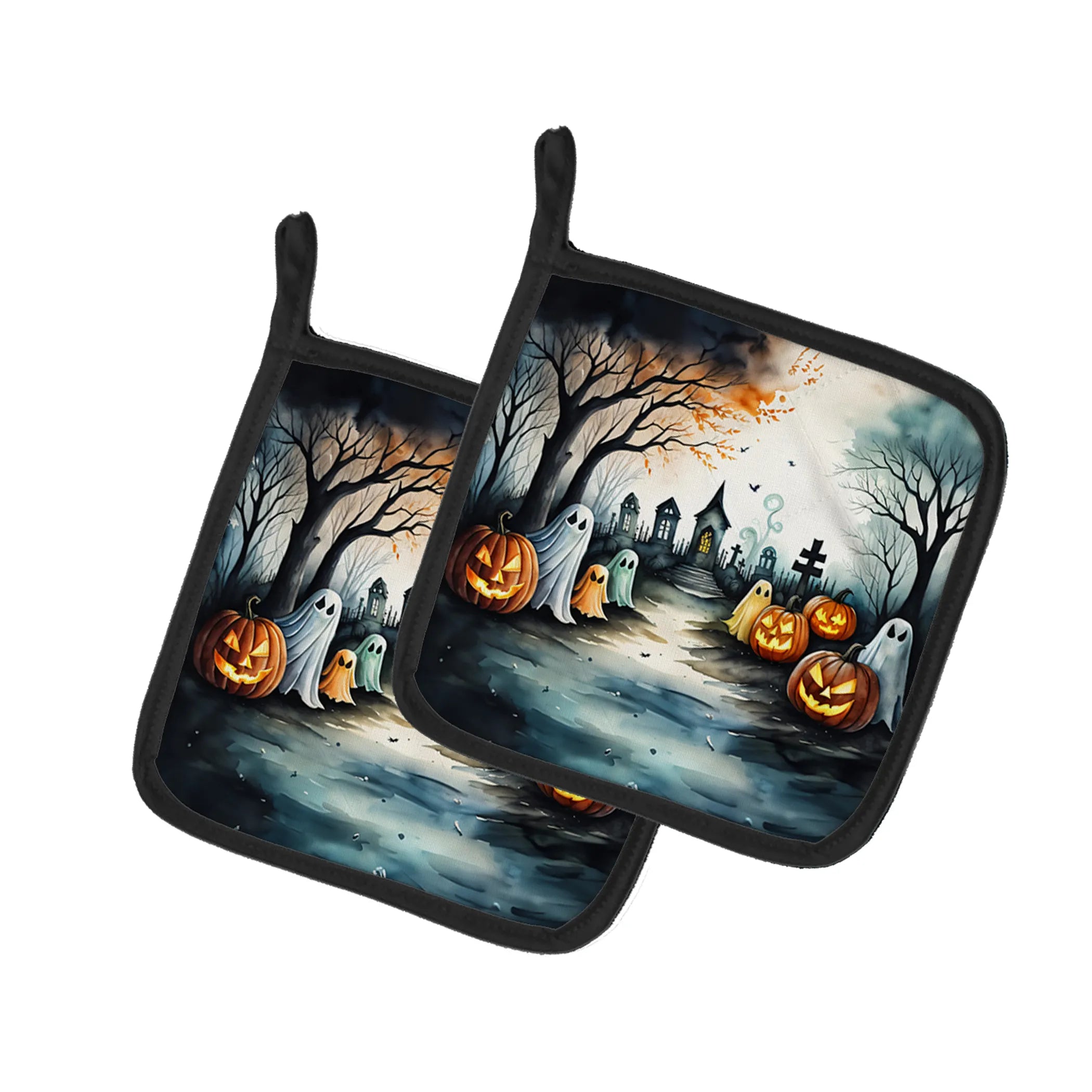 More Spooky Halloween Pair of Pot Holders - Size: 7.5HX7.5W | Pack Of: 1 | Collection name: More spooky halloween