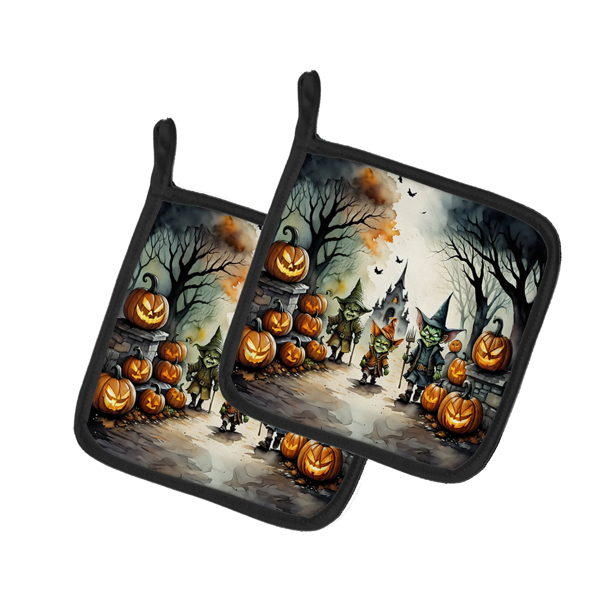 More Spooky Halloween Pair of Pot Holders - Size: 7.5HX7.5W | Pack Of: 1 | Collection name: More spooky halloween