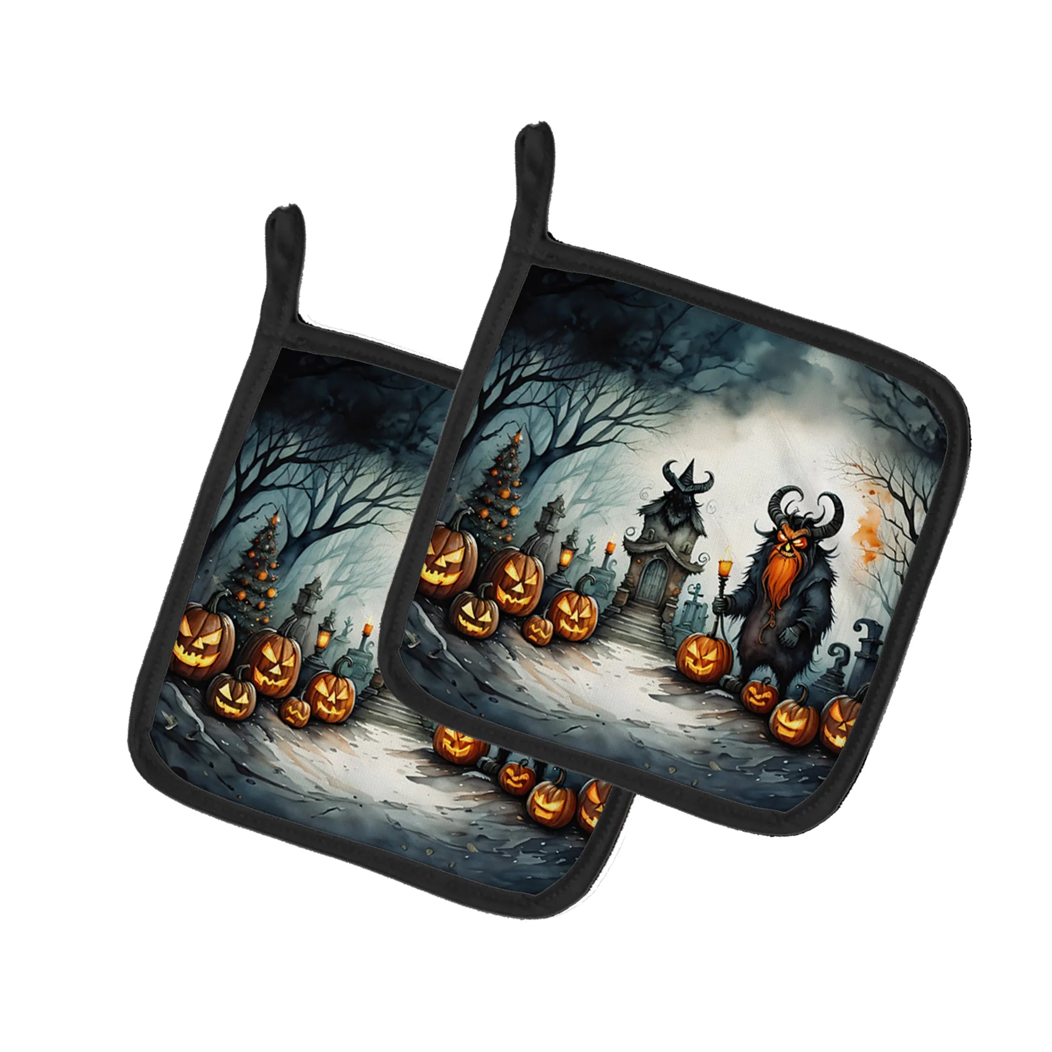 More Spooky Halloween Pair of Pot Holders - Size: 7.5HX7.5W | Pack Of: 1 | Collection name: More spooky halloween