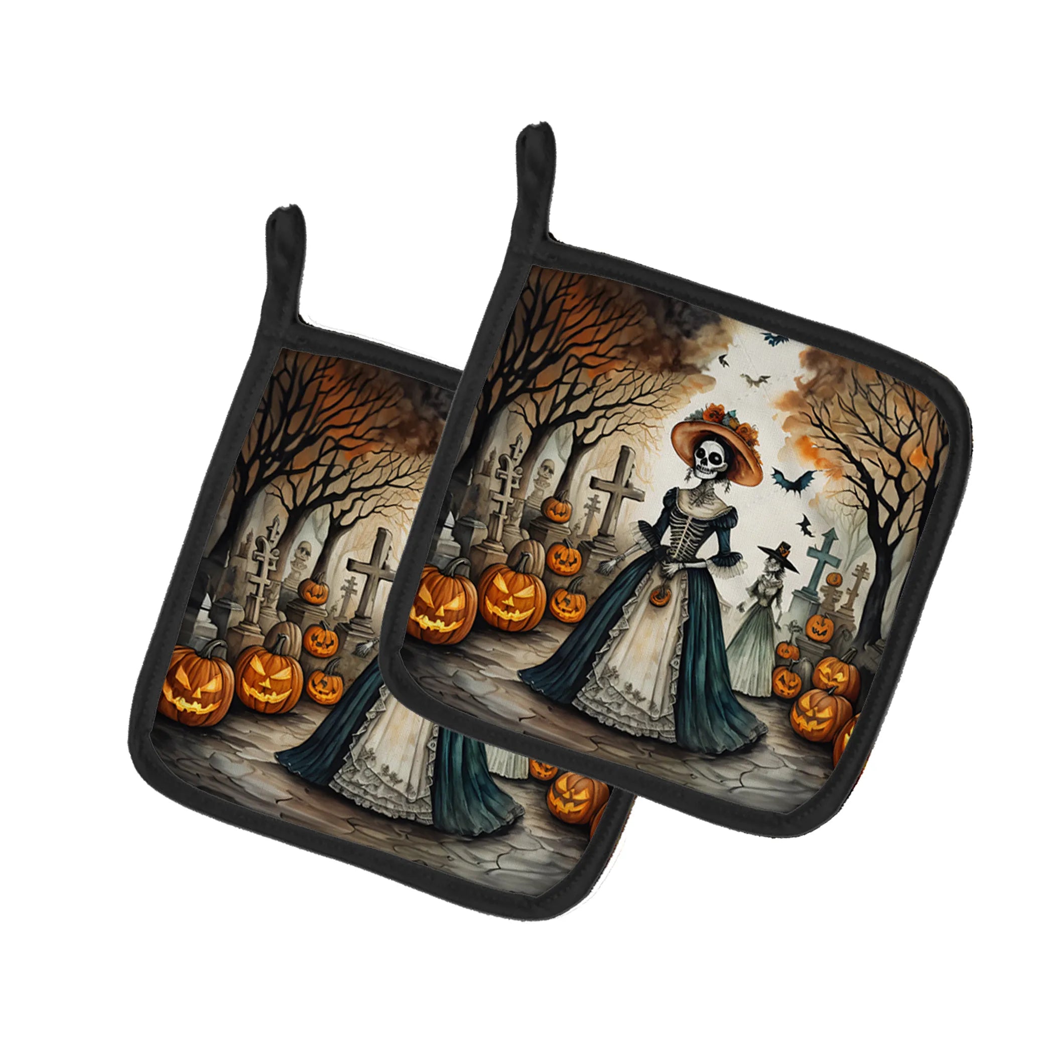 More Spooky Halloween Pair of Pot Holders - Size: 7.5HX7.5W | Pack Of: 1 | Collection name: More spooky halloween