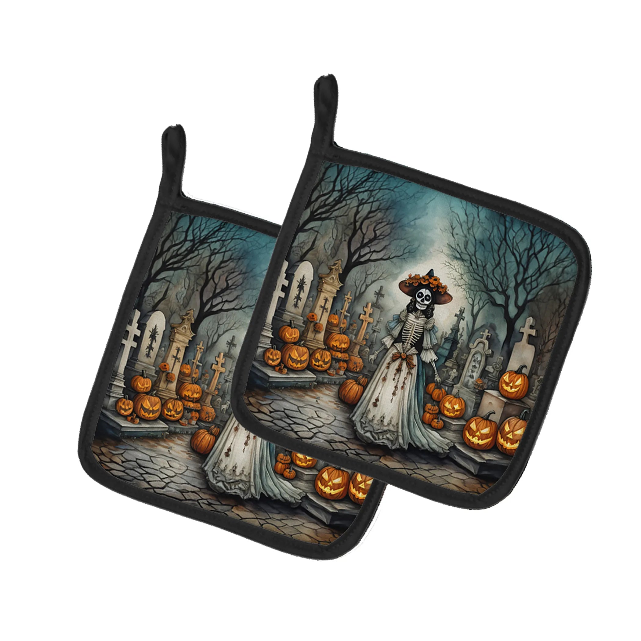 More Spooky Halloween Pair of Pot Holders - Size: 7.5HX7.5W | Pack Of: 1 | Collection name: More spooky halloween