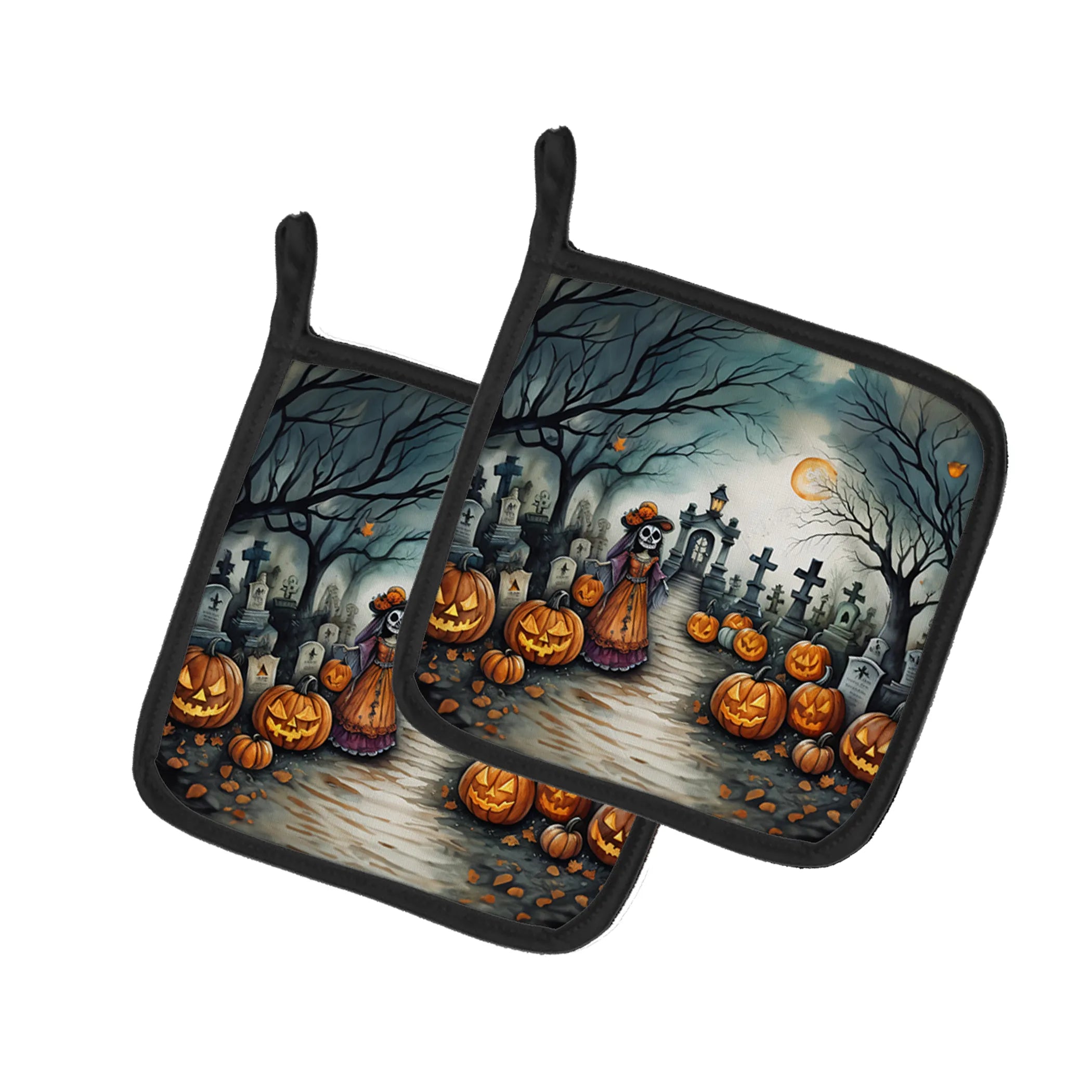 More Spooky Halloween Pair of Pot Holders - Size: 7.5HX7.5W | Pack Of: 1 | Collection name: More spooky halloween