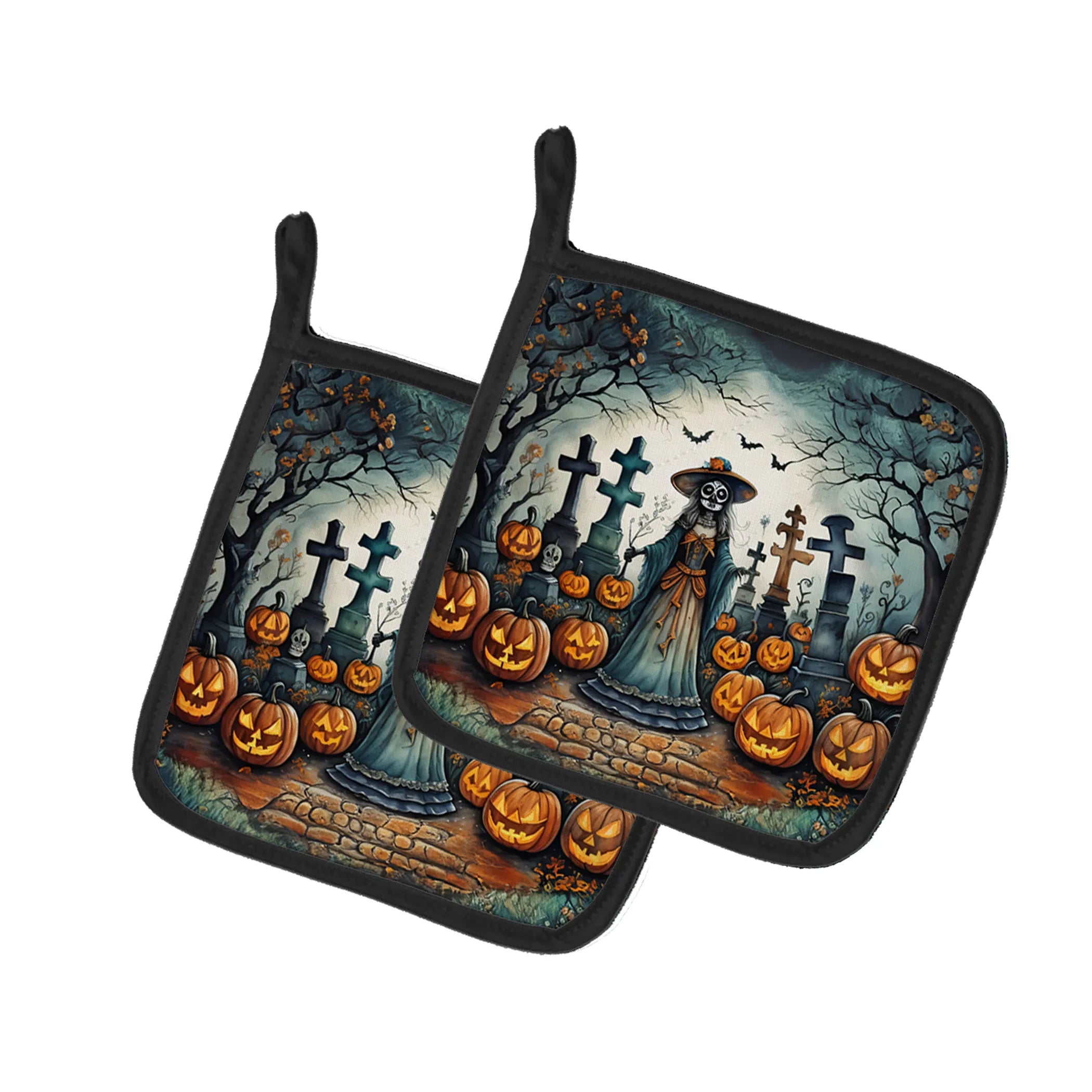 More Spooky Halloween Pair of Pot Holders - Size: 7.5HX7.5W | Pack Of: 1 | Collection name: More spooky halloween