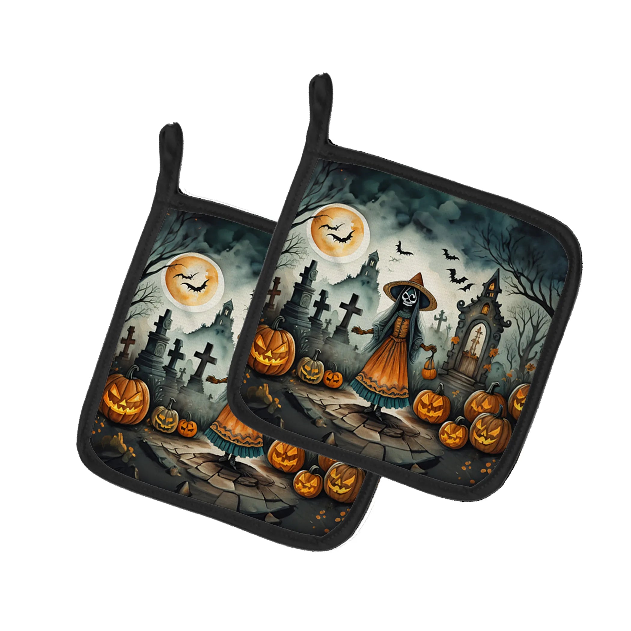 More Spooky Halloween Pair of Pot Holders - Size: 7.5HX7.5W | Pack Of: 1 | Collection name: More spooky halloween