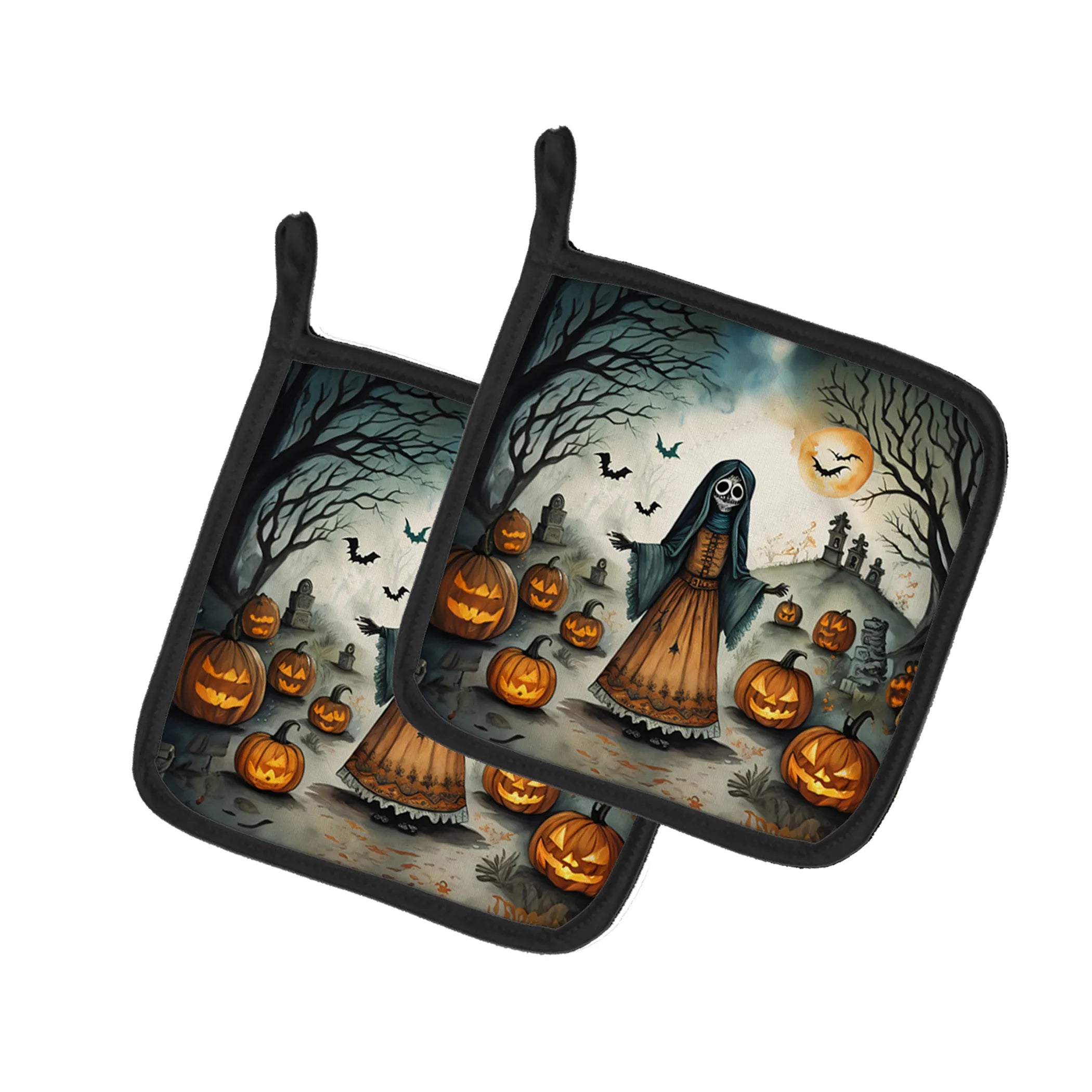 More Spooky Halloween Pair of Pot Holders - Size: 7.5HX7.5W | Pack Of: 1 | Collection name: More spooky halloween