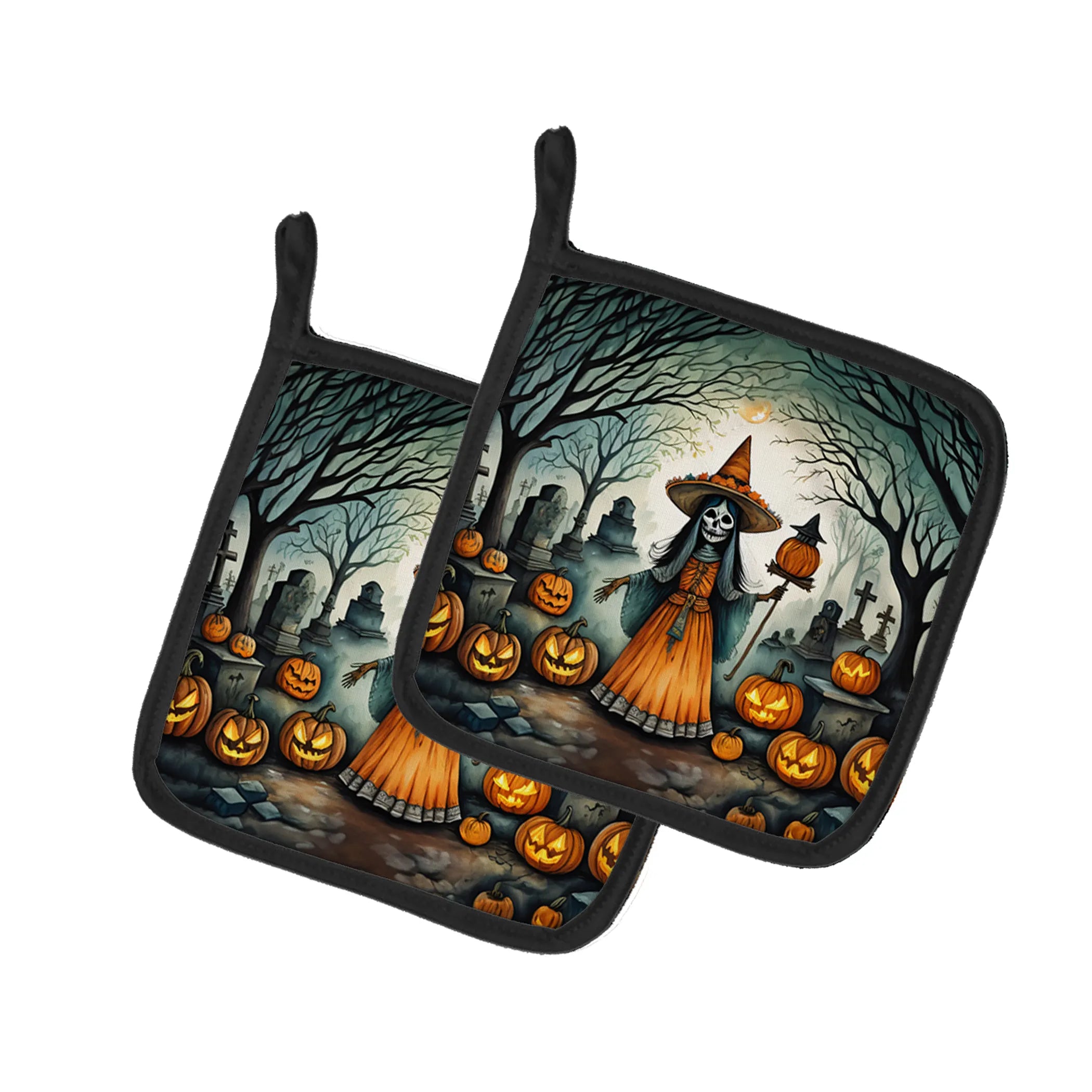 More Spooky Halloween Pair of Pot Holders - Size: 7.5HX7.5W | Pack Of: 1 | Collection name: More spooky halloween