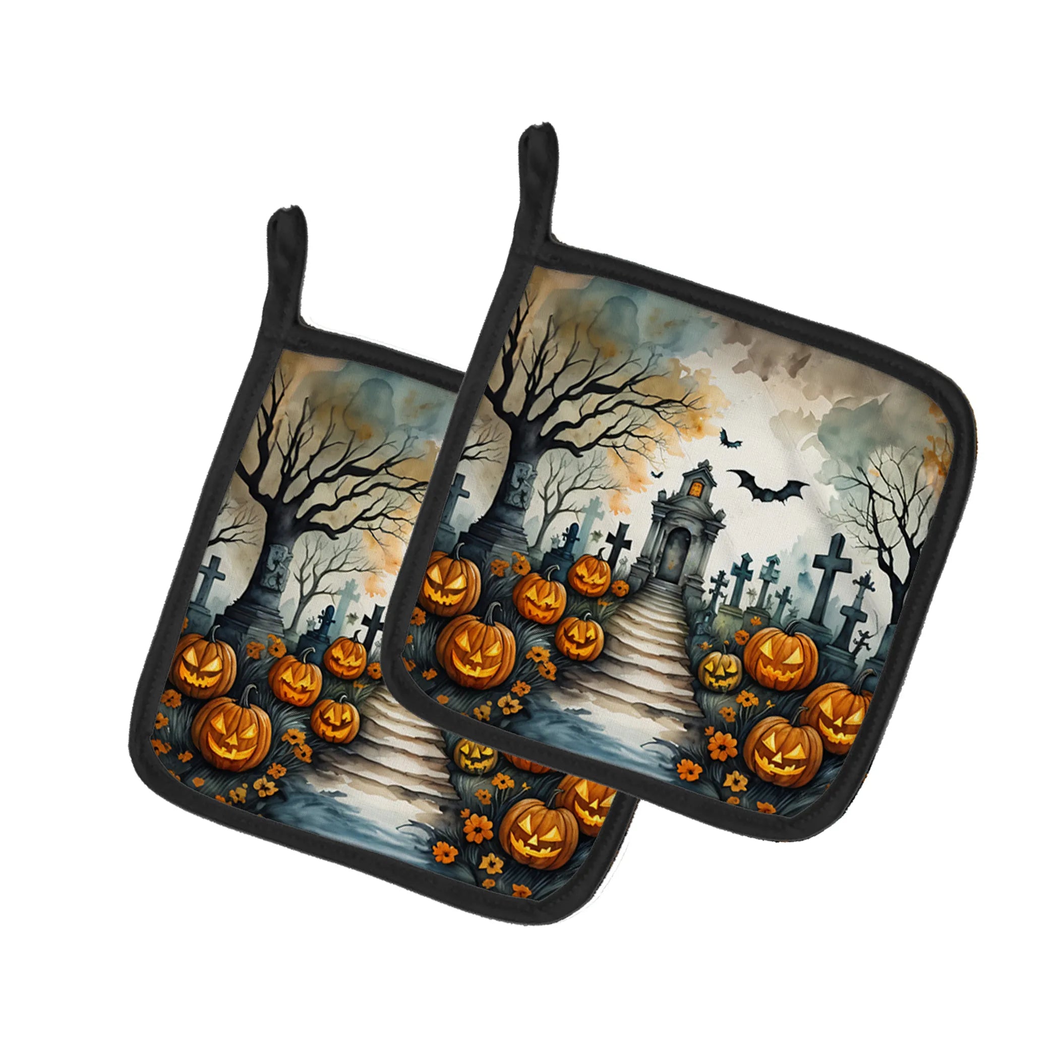 More Spooky Halloween Pair of Pot Holders - Size: 7.5HX7.5W | Pack Of: 1 | Collection name: More spooky halloween