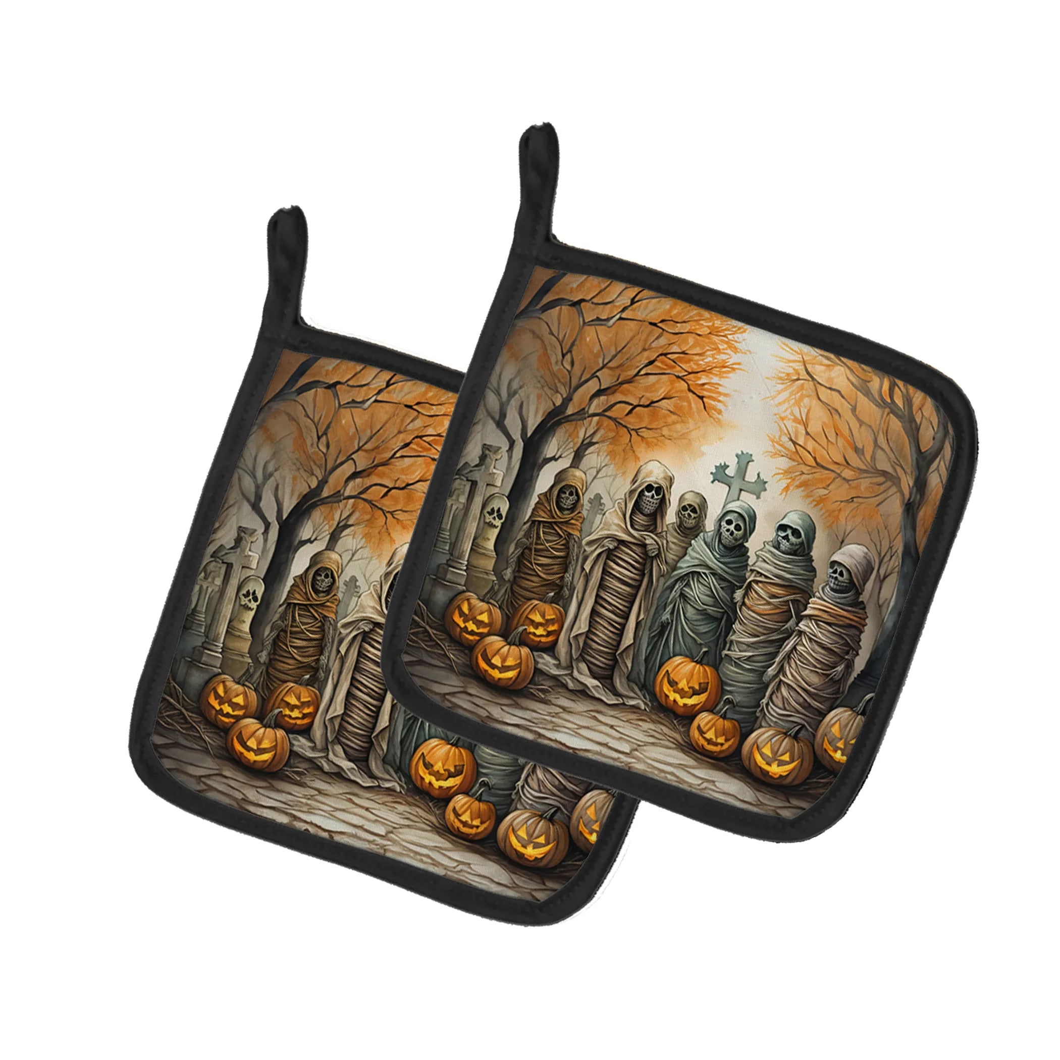 More Spooky Halloween Pair of Pot Holders - Size: 7.5HX7.5W | Pack Of: 1 | Collection name: More spooky halloween