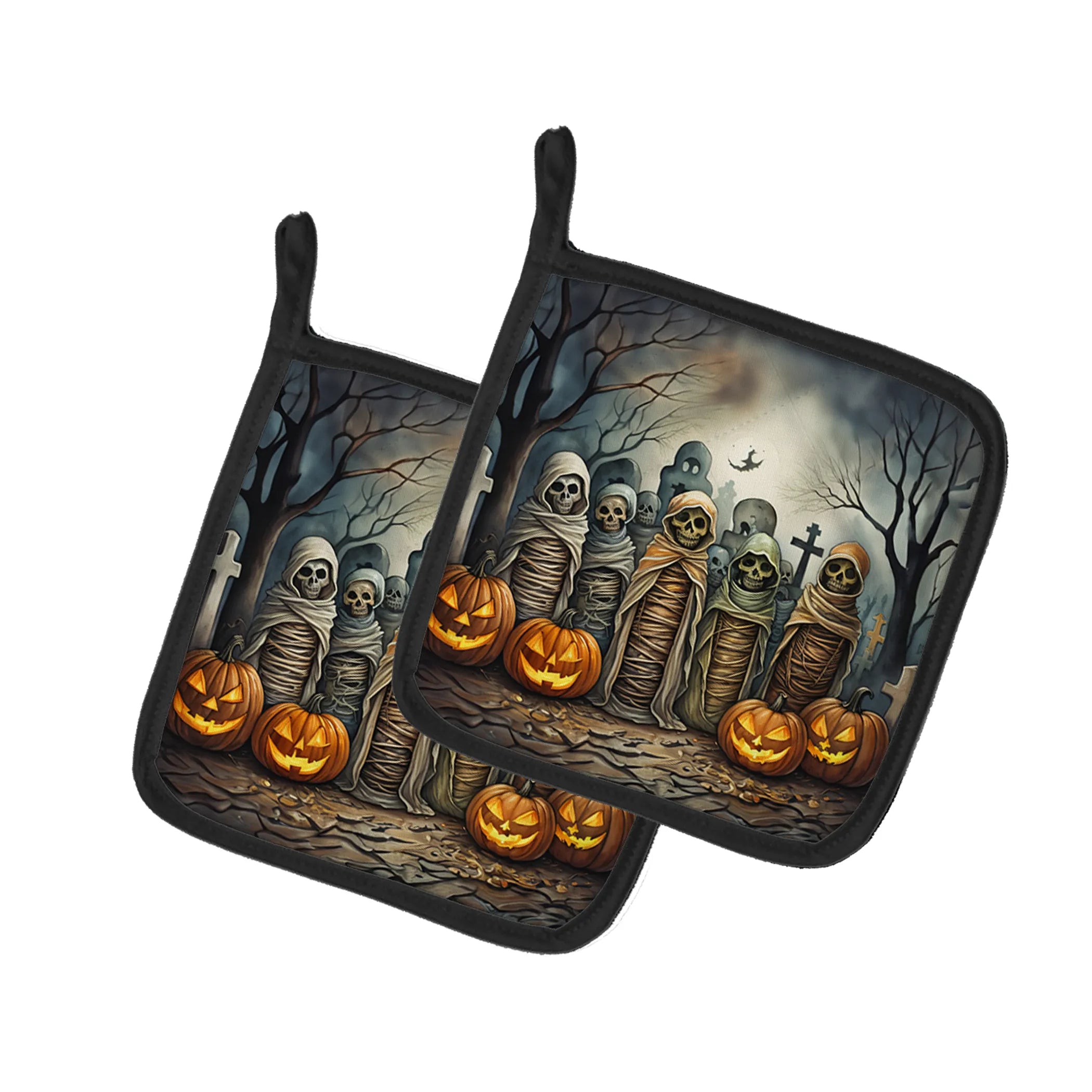More Spooky Halloween Pair of Pot Holders - Size: 7.5HX7.5W | Pack Of: 1 | Collection name: More spooky halloween
