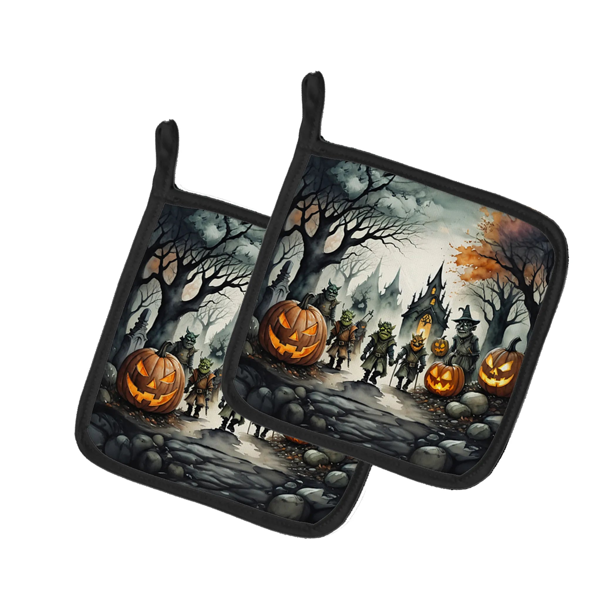 More Spooky Halloween Pair of Pot Holders - Size: 7.5HX7.5W | Pack Of: 1 | Collection name: More spooky halloween