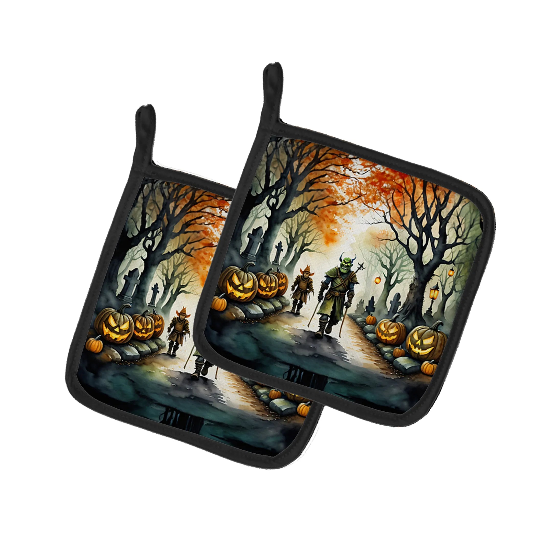 More Spooky Halloween Pair of Pot Holders - Size: 7.5HX7.5W | Pack Of: 1 | Collection name: More spooky halloween